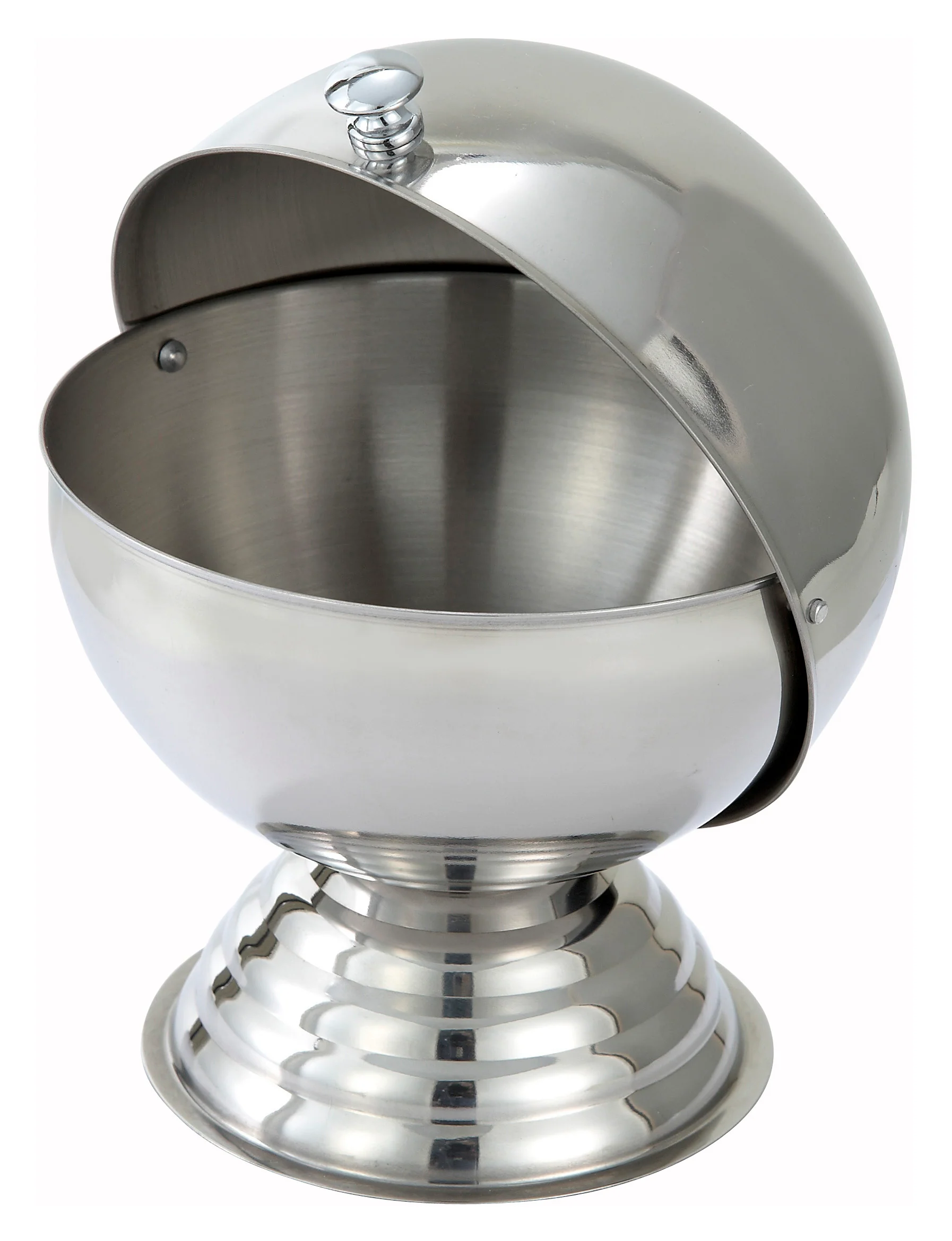 Winco SBR-30 20 Oz Round Stainless Steel Sugar Bowl with Roll Top Lid