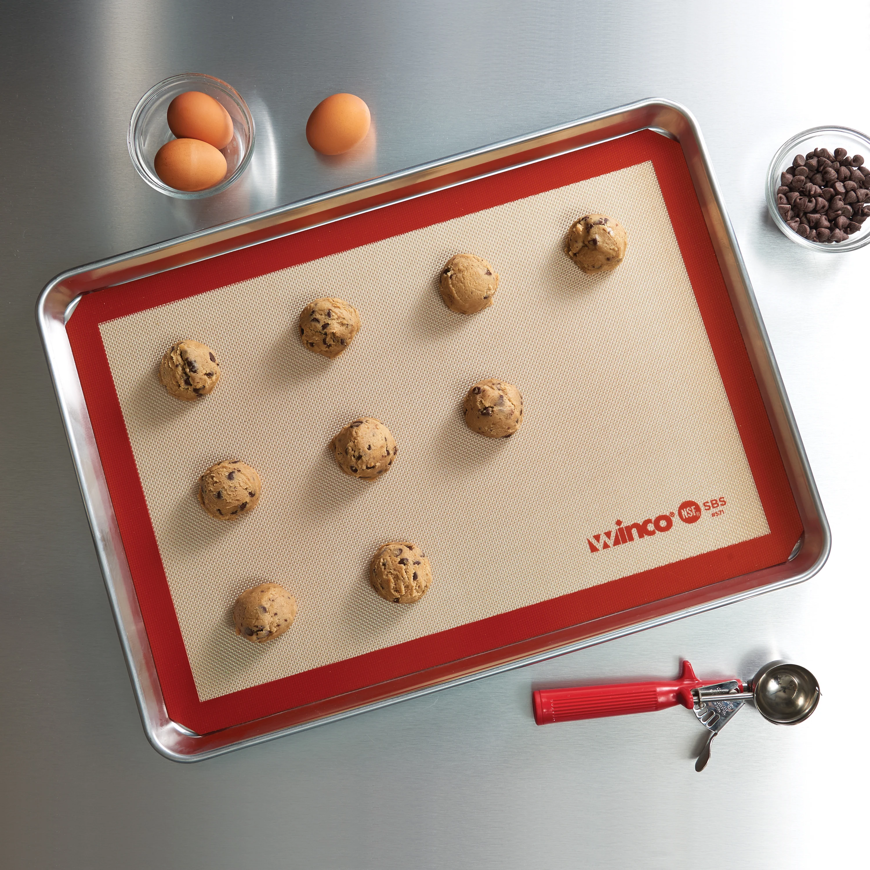 Winco SBS-21 14-7/16 Inch Baking Mat Double-Sided Silicone Red - Image 5