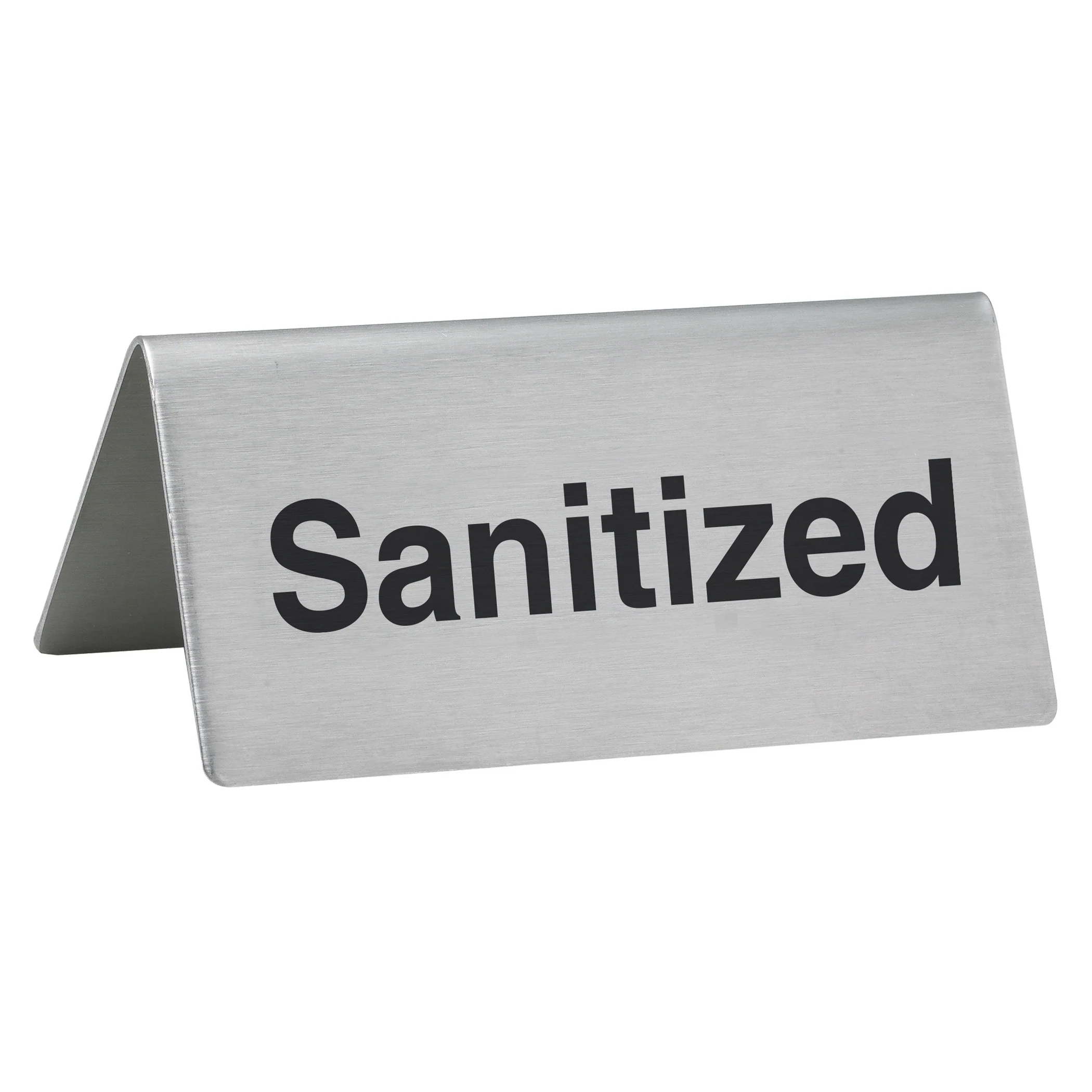 Winco SGN-106 3 Inch Sanitized Tabletop Tent Sign Stainless Steel