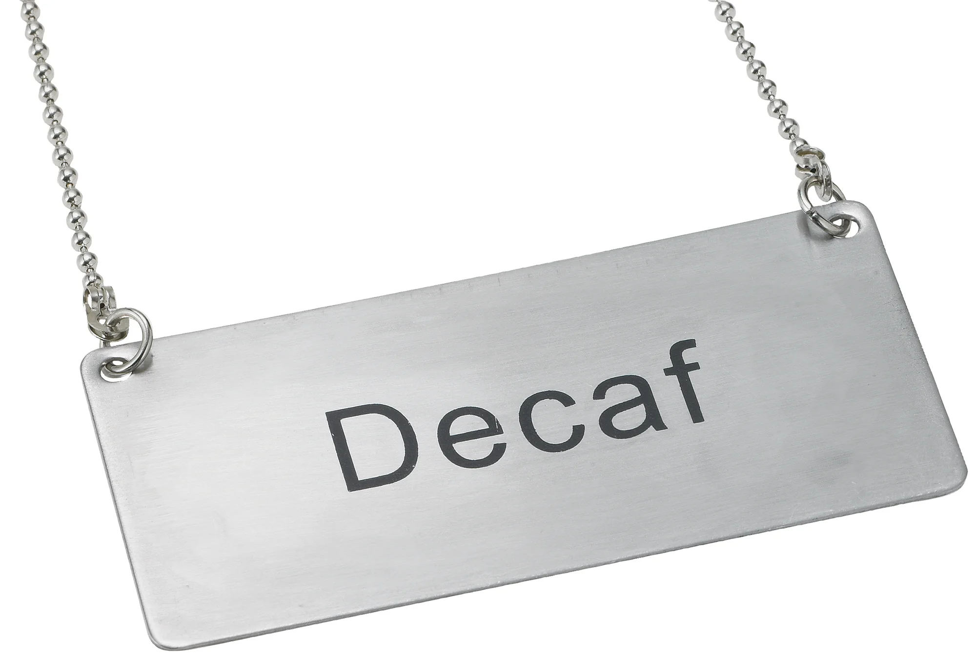 Winco SGN-202 3-1/2 Inch Beverage Chain Sign Decaf with 12 Inch Chain Stainless Steel - Image 2