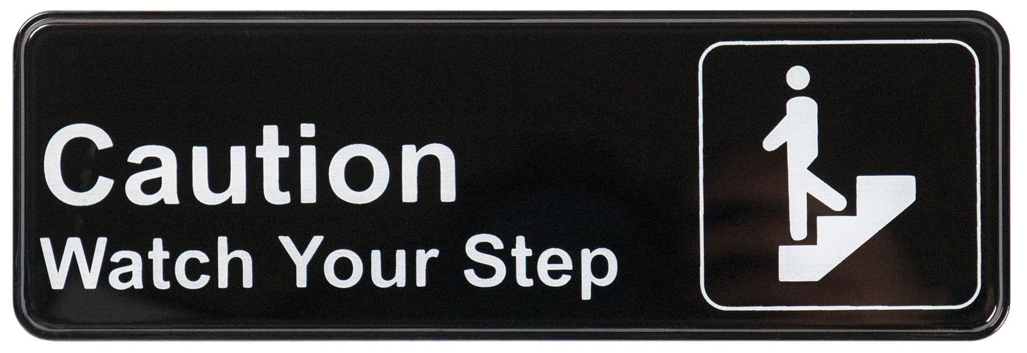 Winco SGN-326 9 Inch Caution/Watch Your Step Sign with Symbol Black and White - Image 2