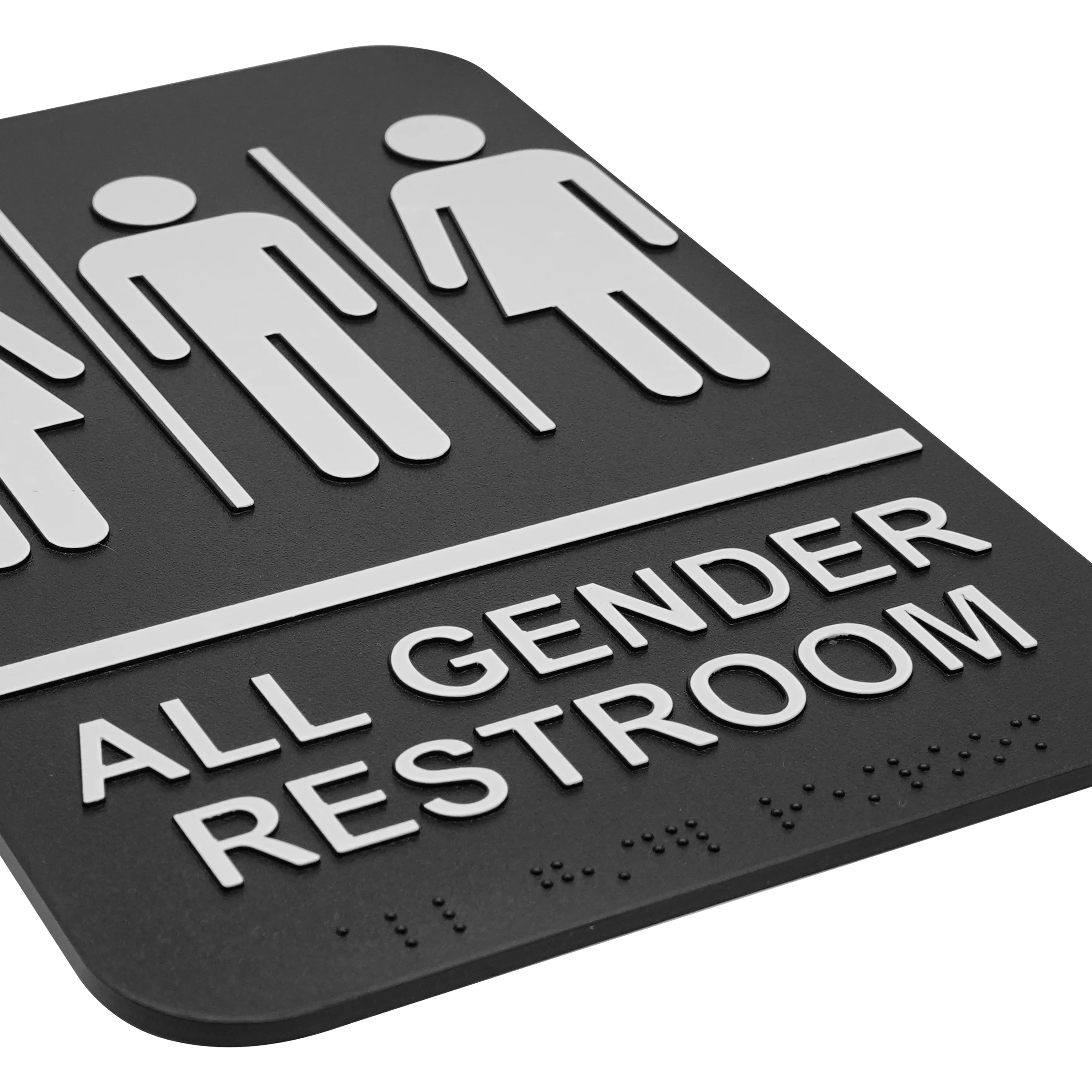 Winco SGNB-607 6 Inch Sign Compliance All GENDER Braille White Imprint Black - Image 2