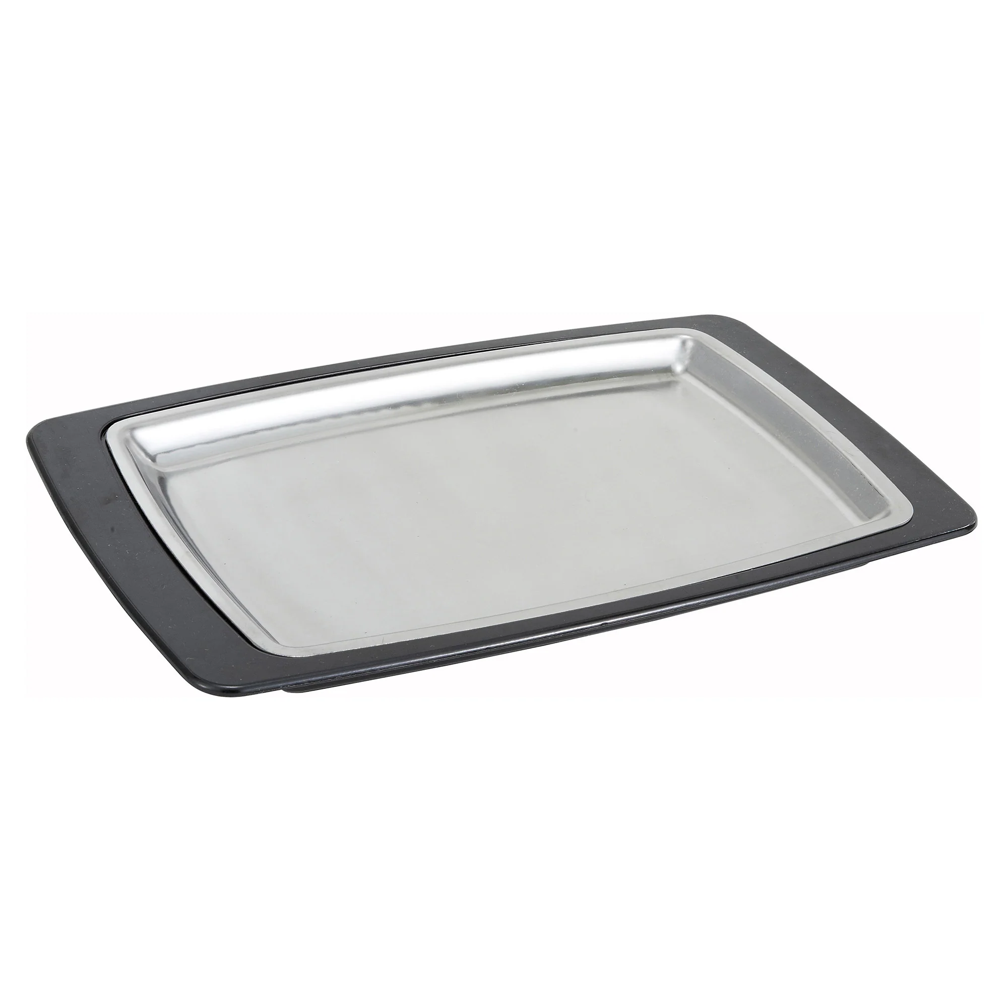 Winco SIZ-11BST 11 Inch Stainless Steel Platter and Bakelite Underliner Set - Image 2