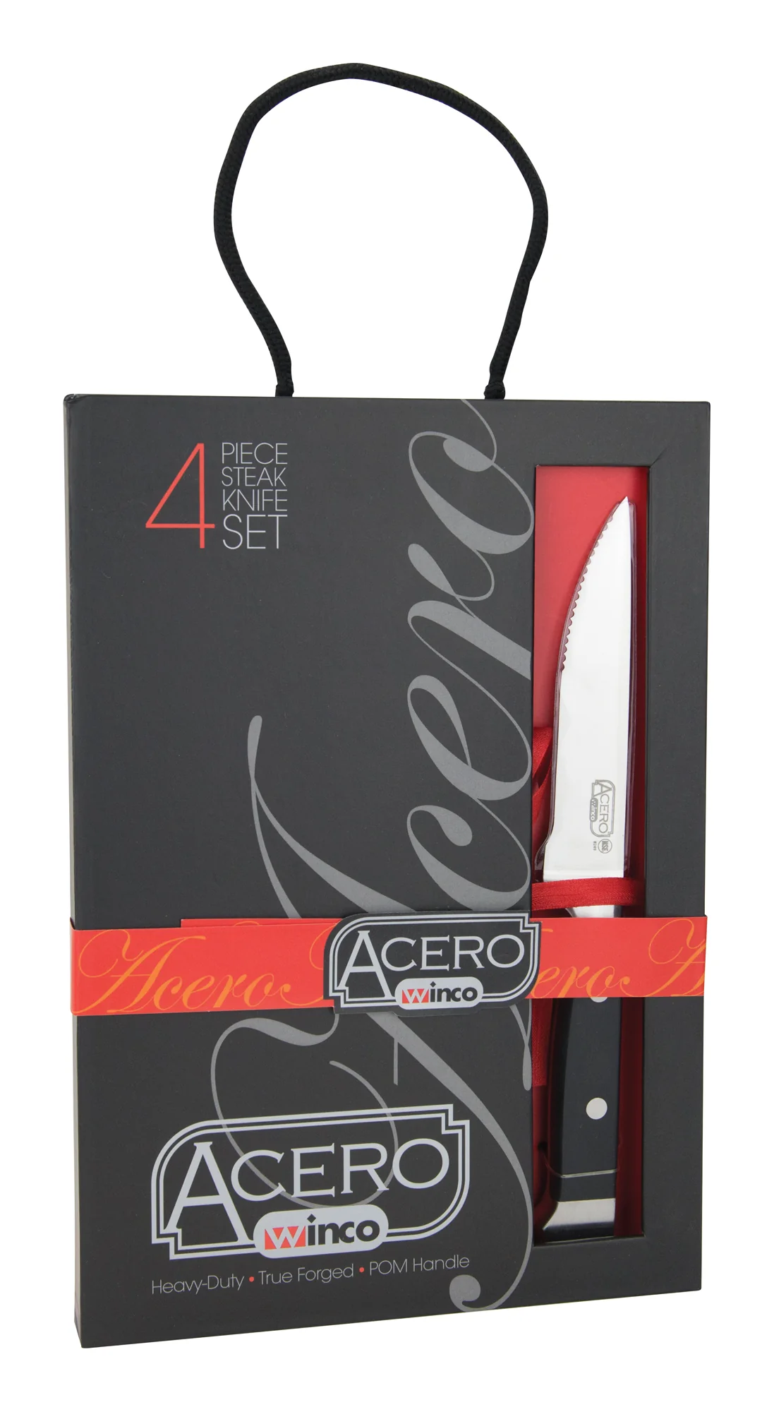 Winco SK-1 5 Inch Blade 11-7/8 Inch Overall Length Steak Knife Forged Stainless Steel Black POM Handle - Image 2
