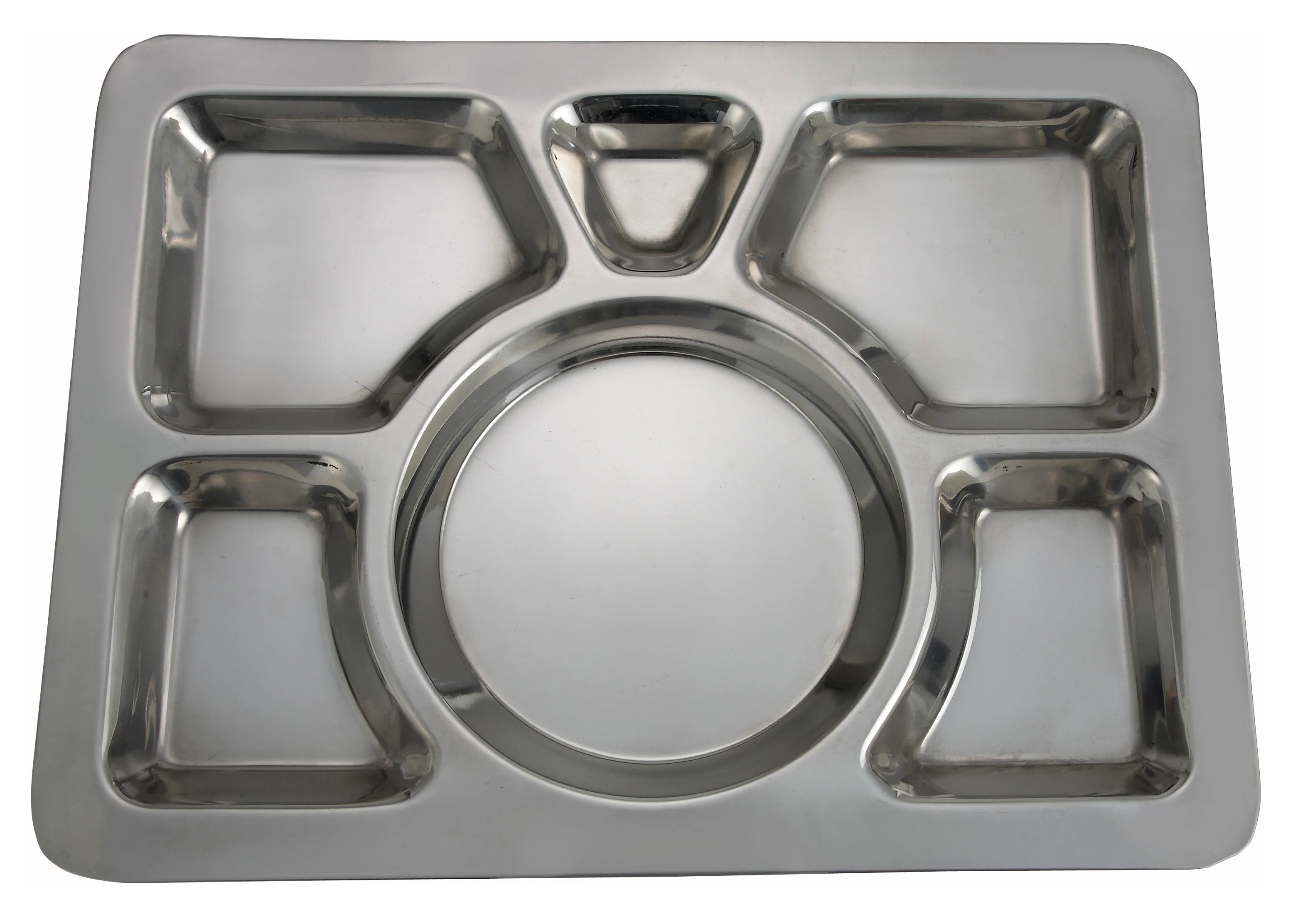 Winco SMT-1 15-1/2 Inch Rectangular Stainless Steel Mess Tray with 6 Compartment - Image 2
