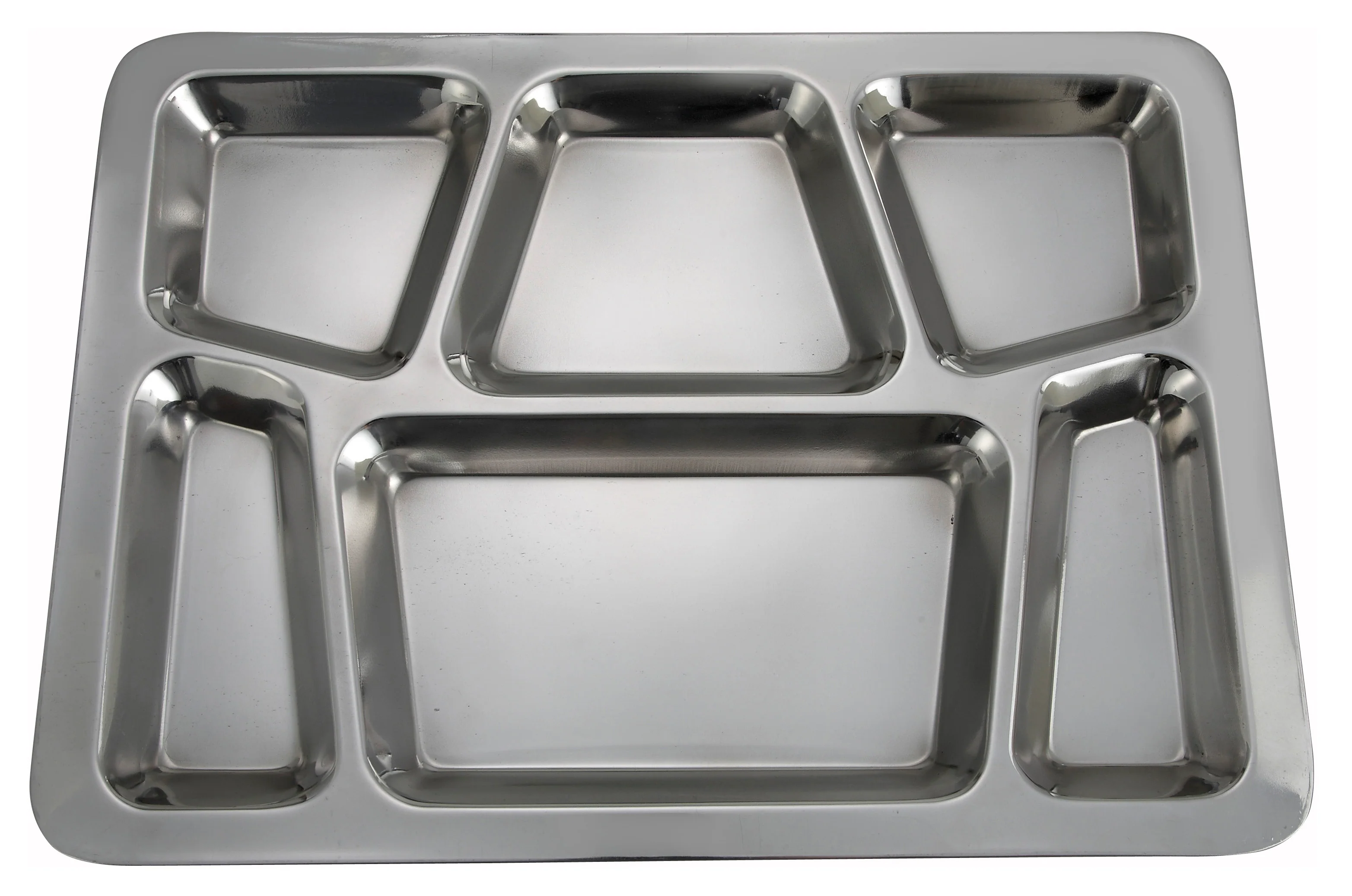 Winco 15-1/2" Stainless Steel Mess Tray - 6-Compartment Rectangular - Image 2
