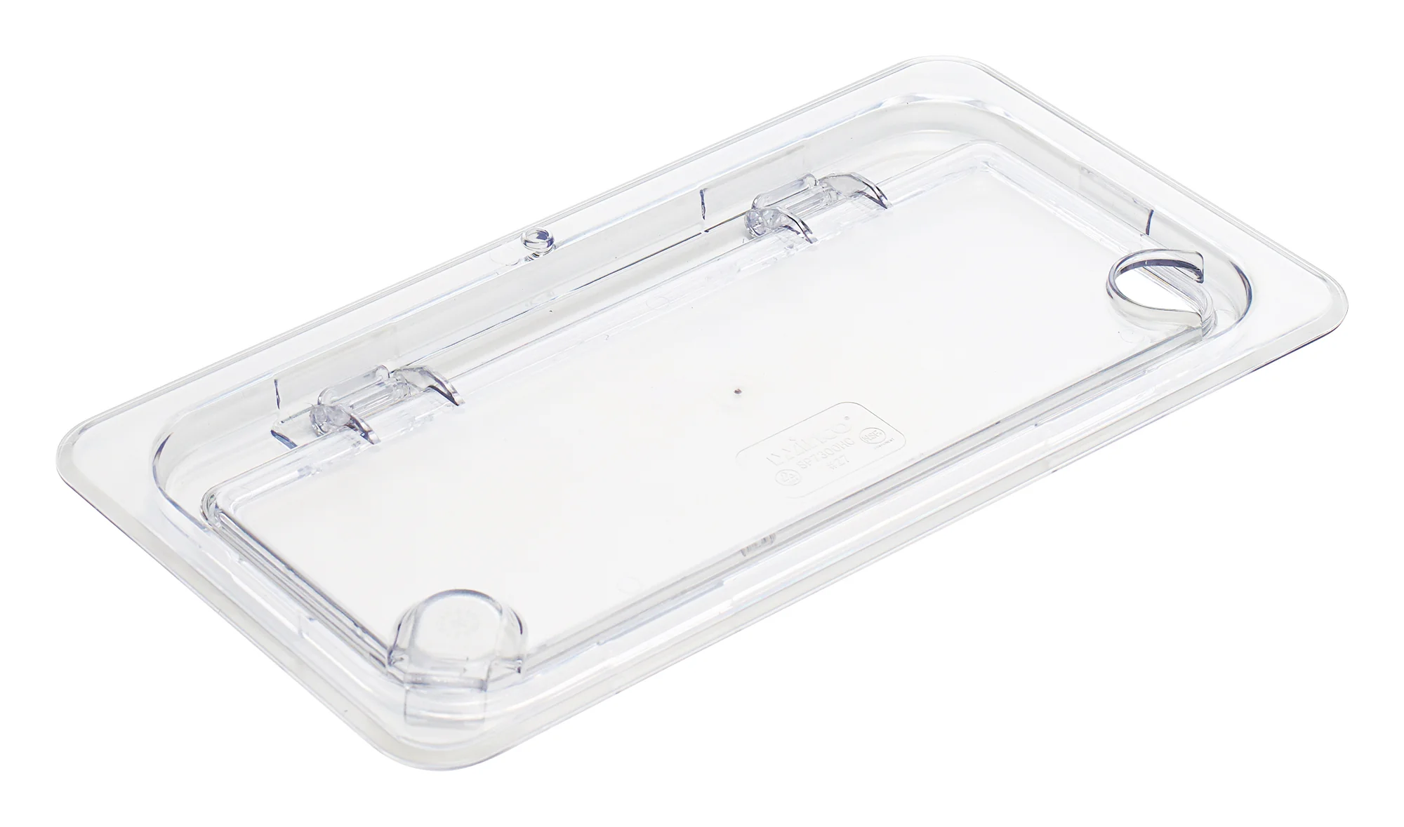 Winco SP7300H 1/3 Size Hinged Food Pan Cover Notched Polycarbonate
