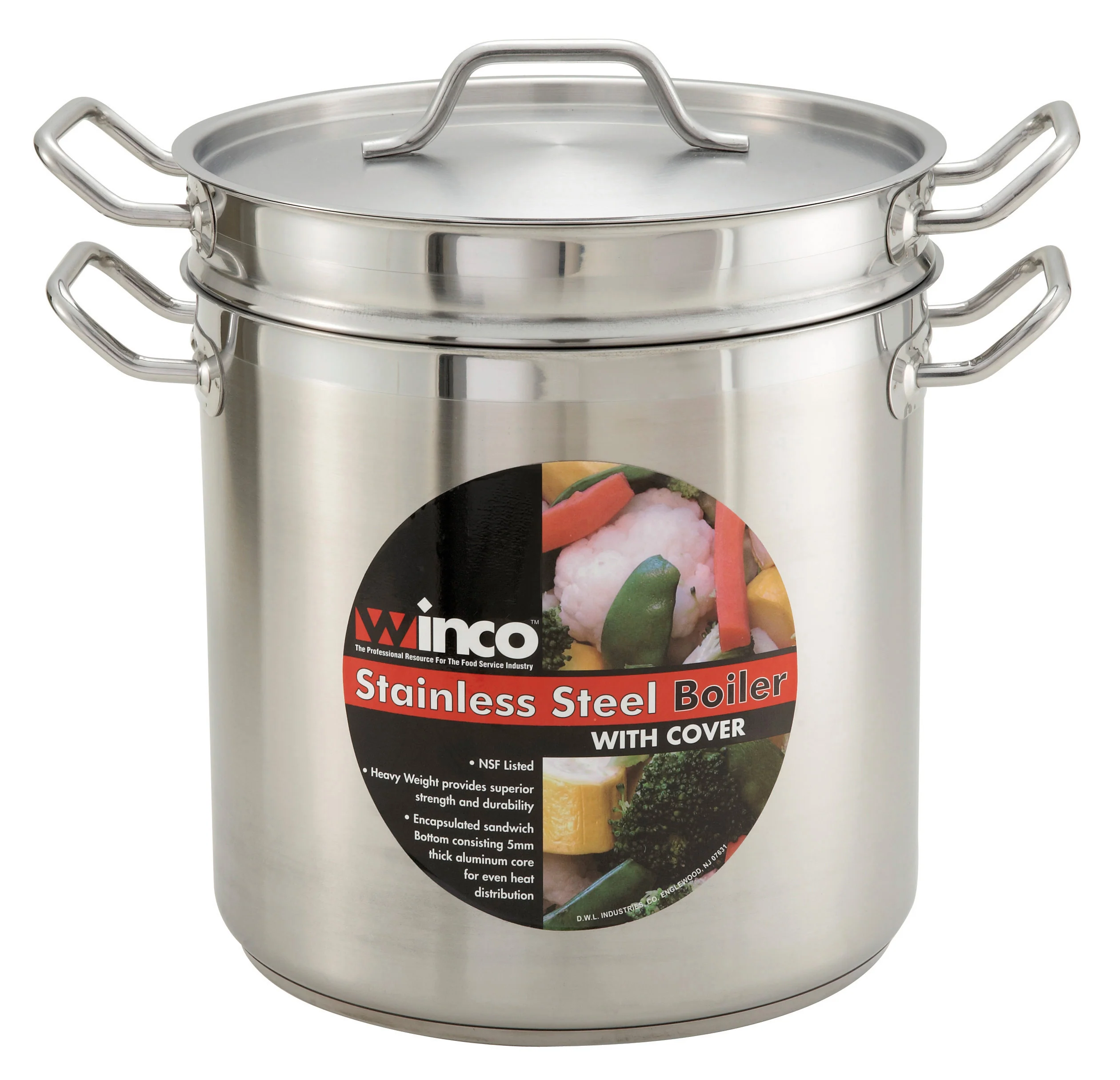 Winco SSDB-12 12 Quart Double Boiler Induction Ready with Cover Aluminum and Stainless Steel - Image 4