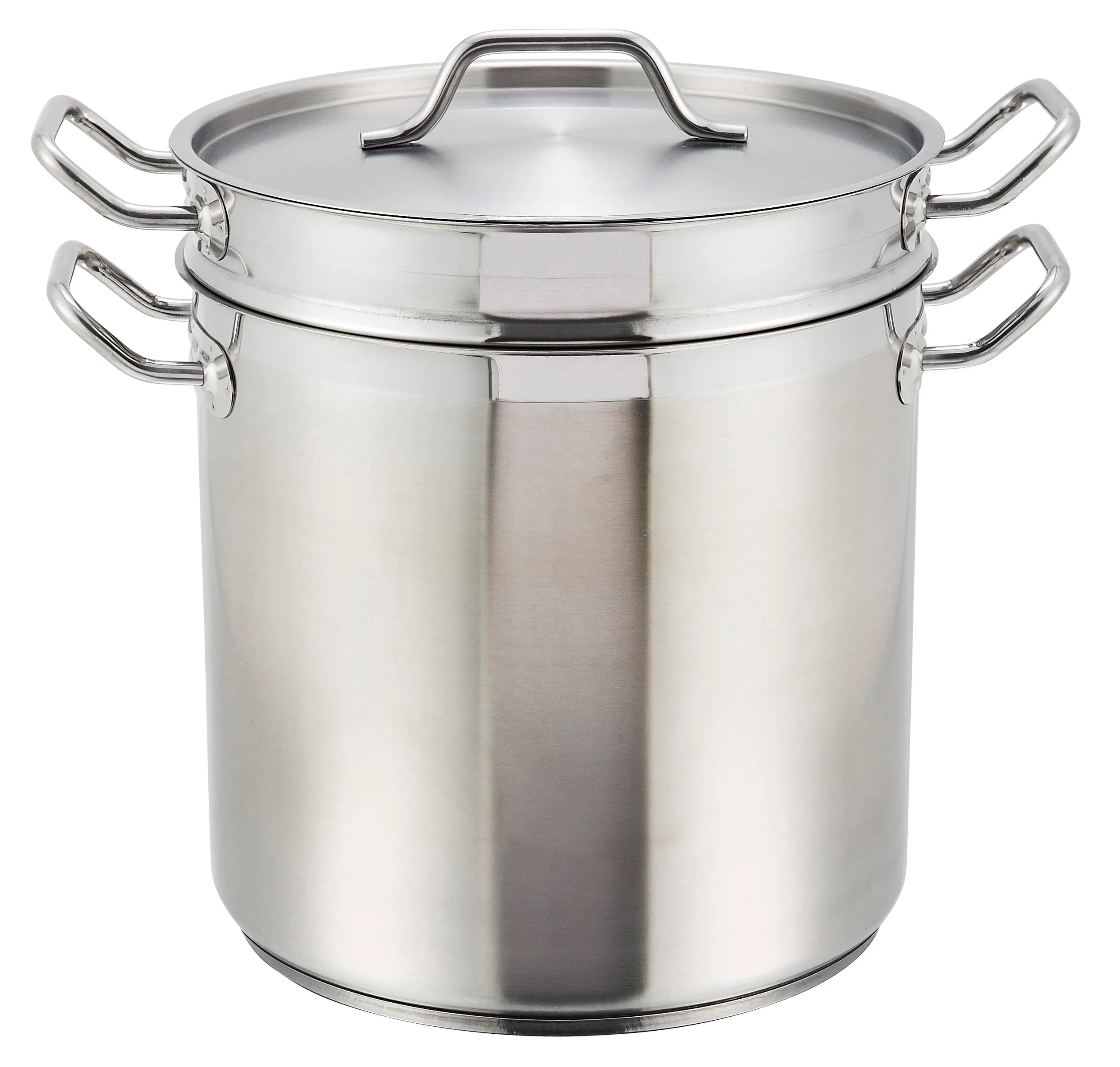 Winco SSDB-12S 12 Qt Steamer Pasta Cooker Round Perforated with Cover Stainless Steel Induction Ready - Image 2