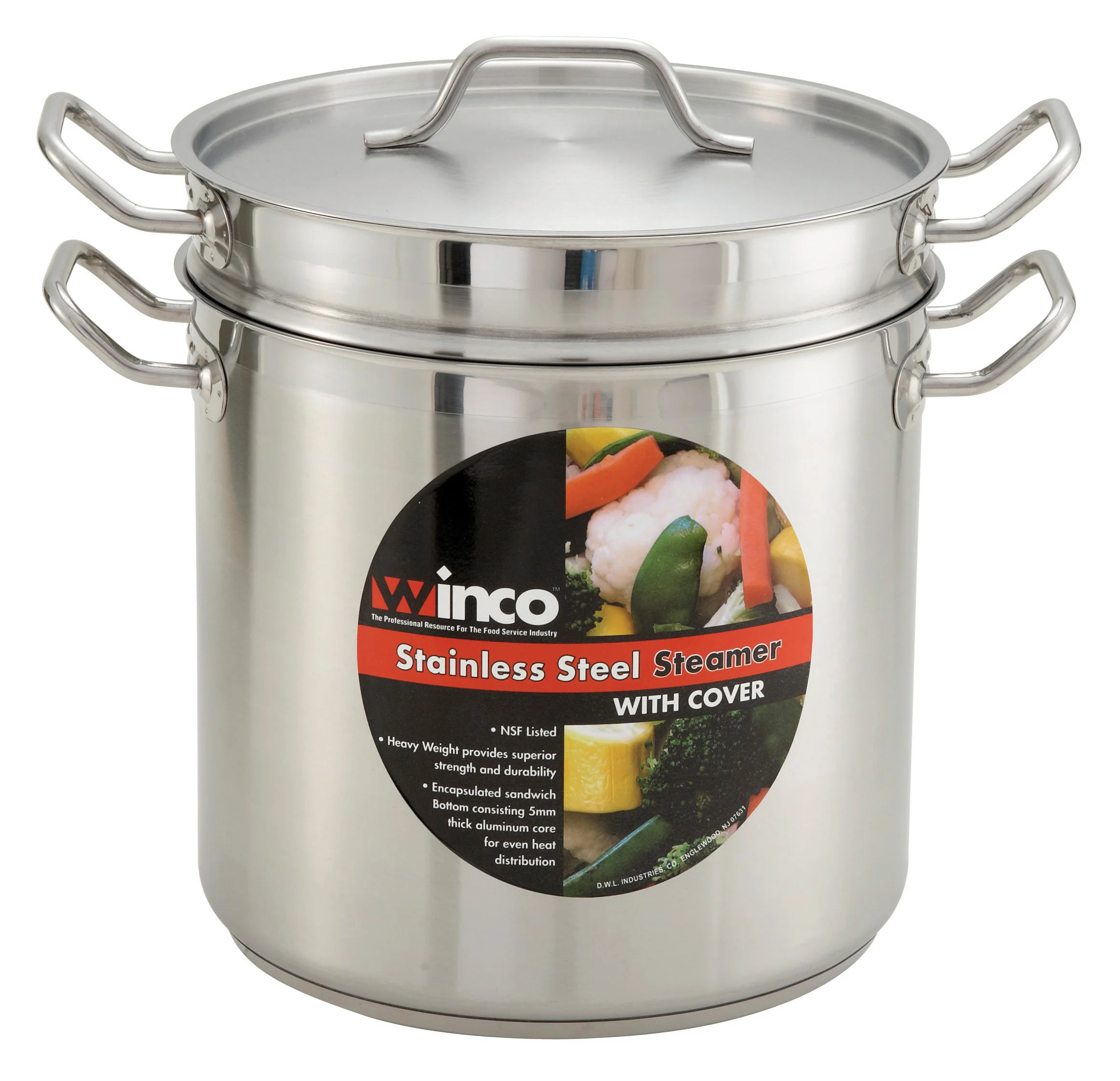 Winco SSDB-12S 12 Qt Steamer Pasta Cooker Round Perforated with Cover Stainless Steel Induction Ready - Image 4