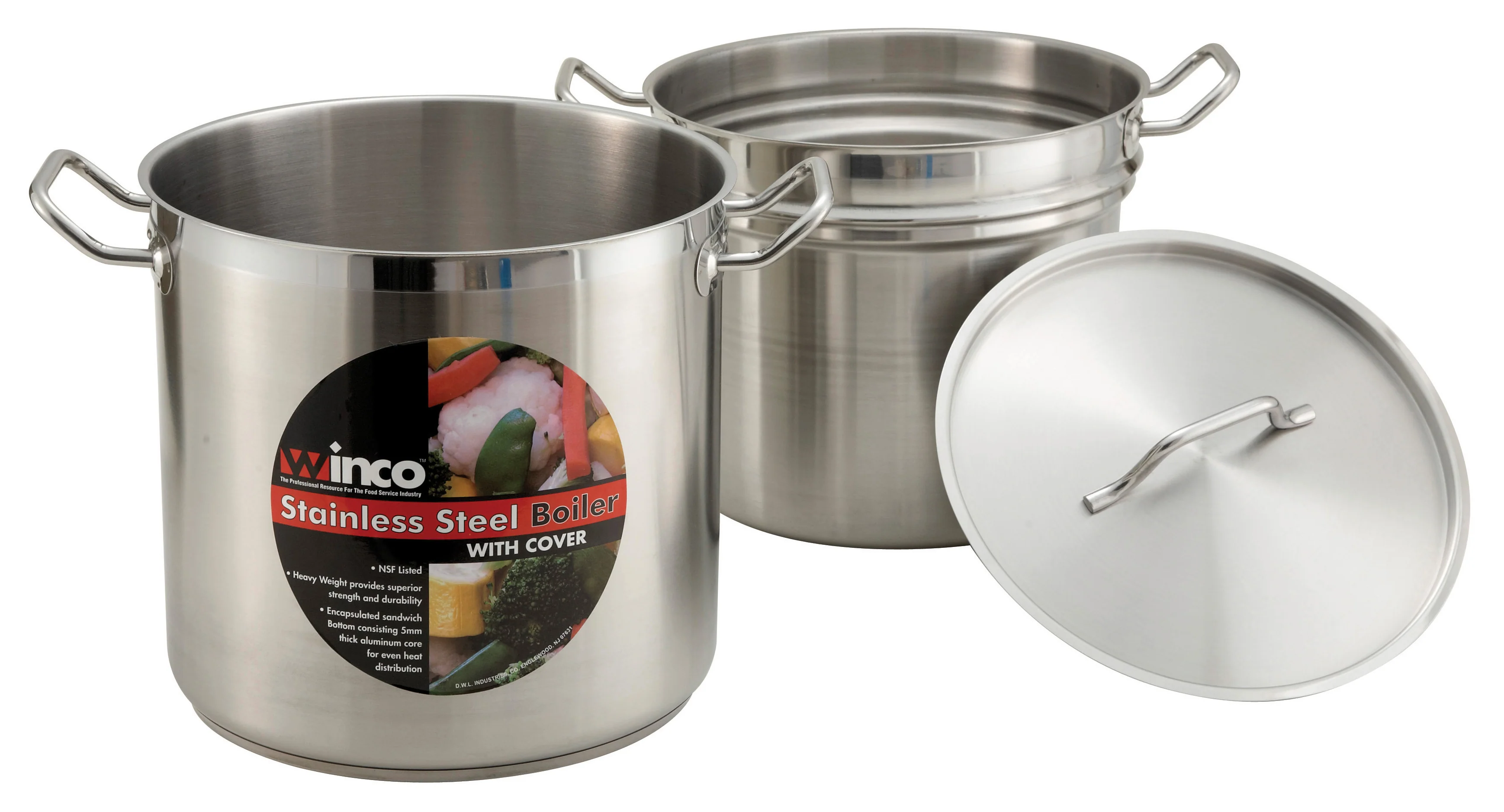 Winco SSDB-16 16 Quart Double Boiler with Cover Induction Ready Aluminum Core Stainless Steel - Image 5