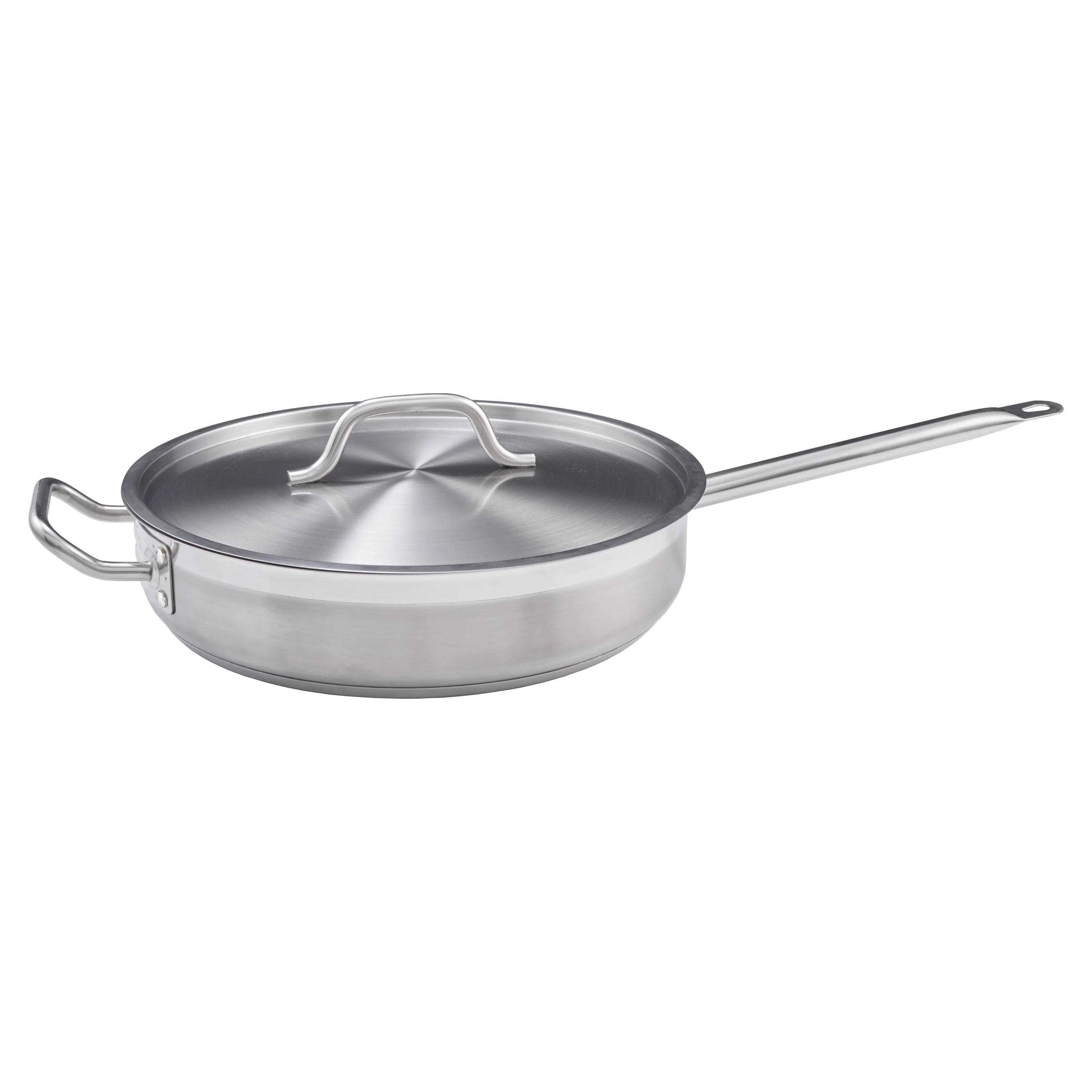 Winco SSET-7 7 Quart Induction Sauté Pan Round with Cover Riveted Handle Stainless Steel Aluminum Core - Image 2