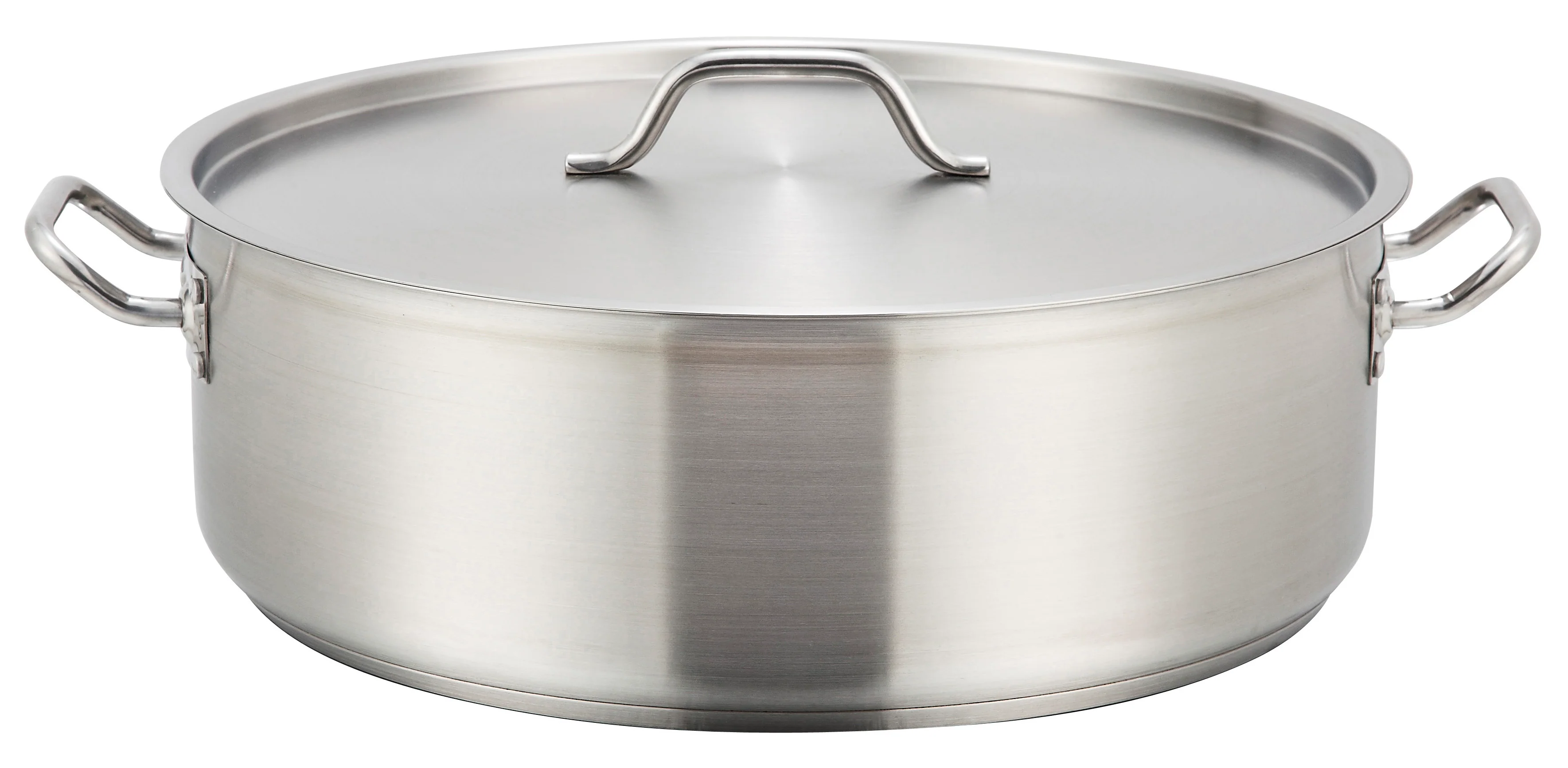 Winco SSLB-25 25 Quart Brazier Pan Round with Cover Tri-Ply Construction