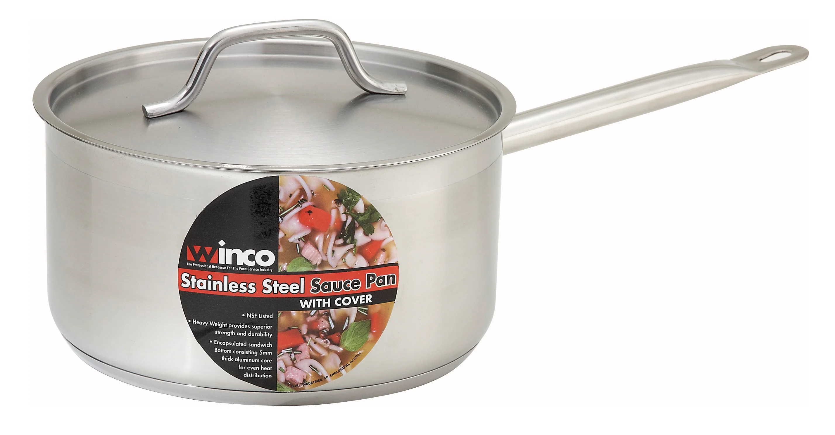 Winco SSSP-4 4-1/2 Quart Sauce Pan with Cover Stainless Steel Welded Handle - Image 2