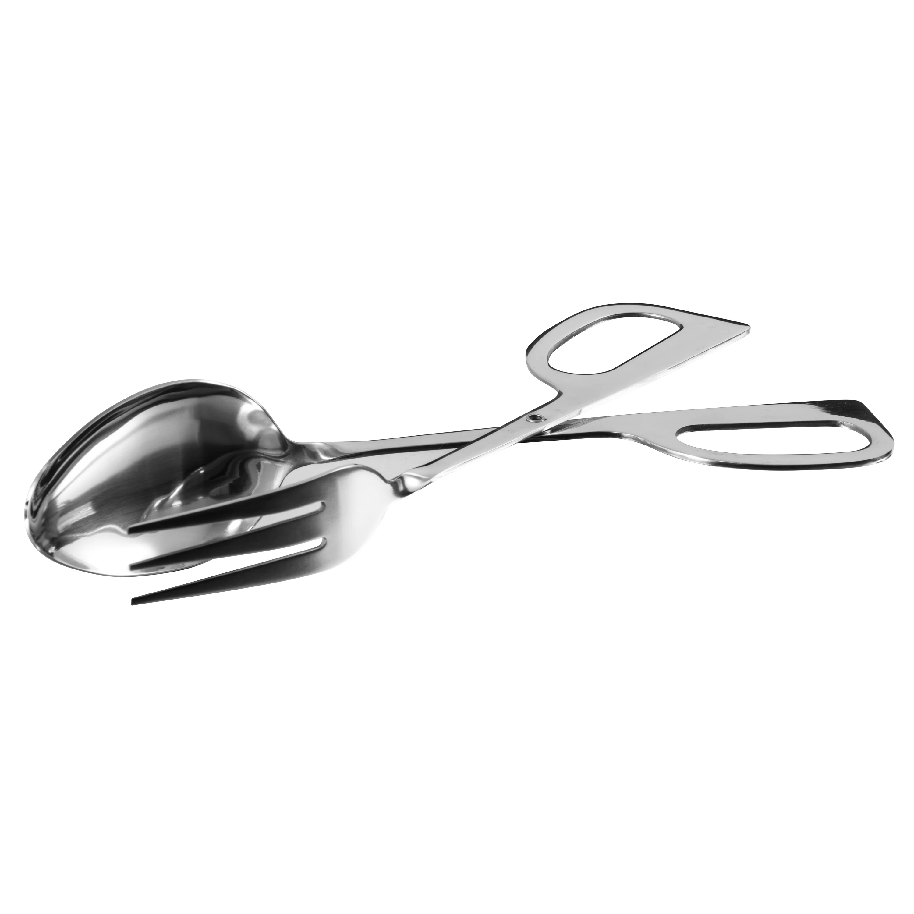 Winco ST-10 10 Inch Salad Tongs Spoon and Fork Scissor Stainless Steel Satin Finish - Image 2