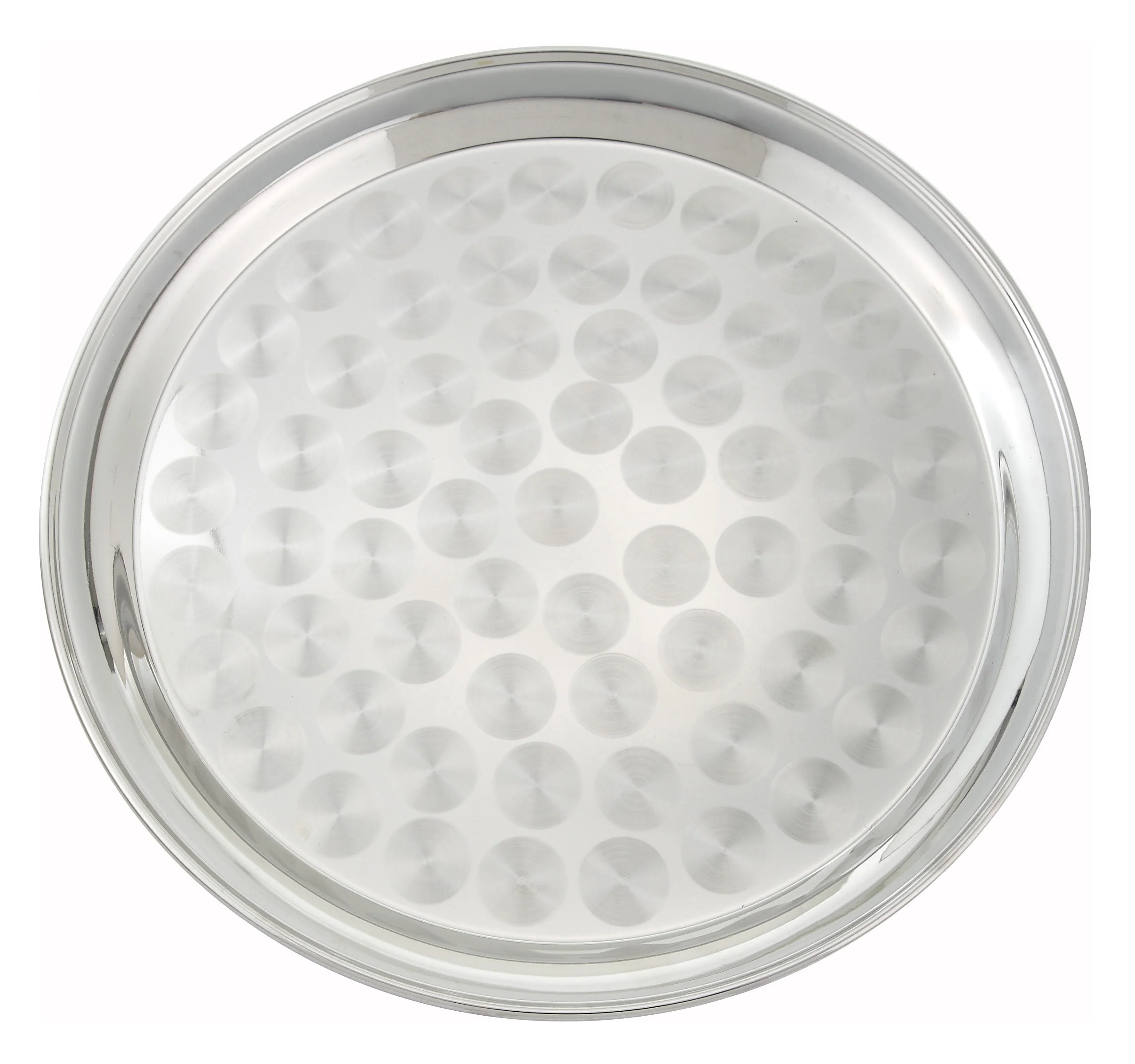 Winco STRS-16 16 Inch Diameter Round Tray with Swirl Design Stainless Steel Polished Finish - Image 2
