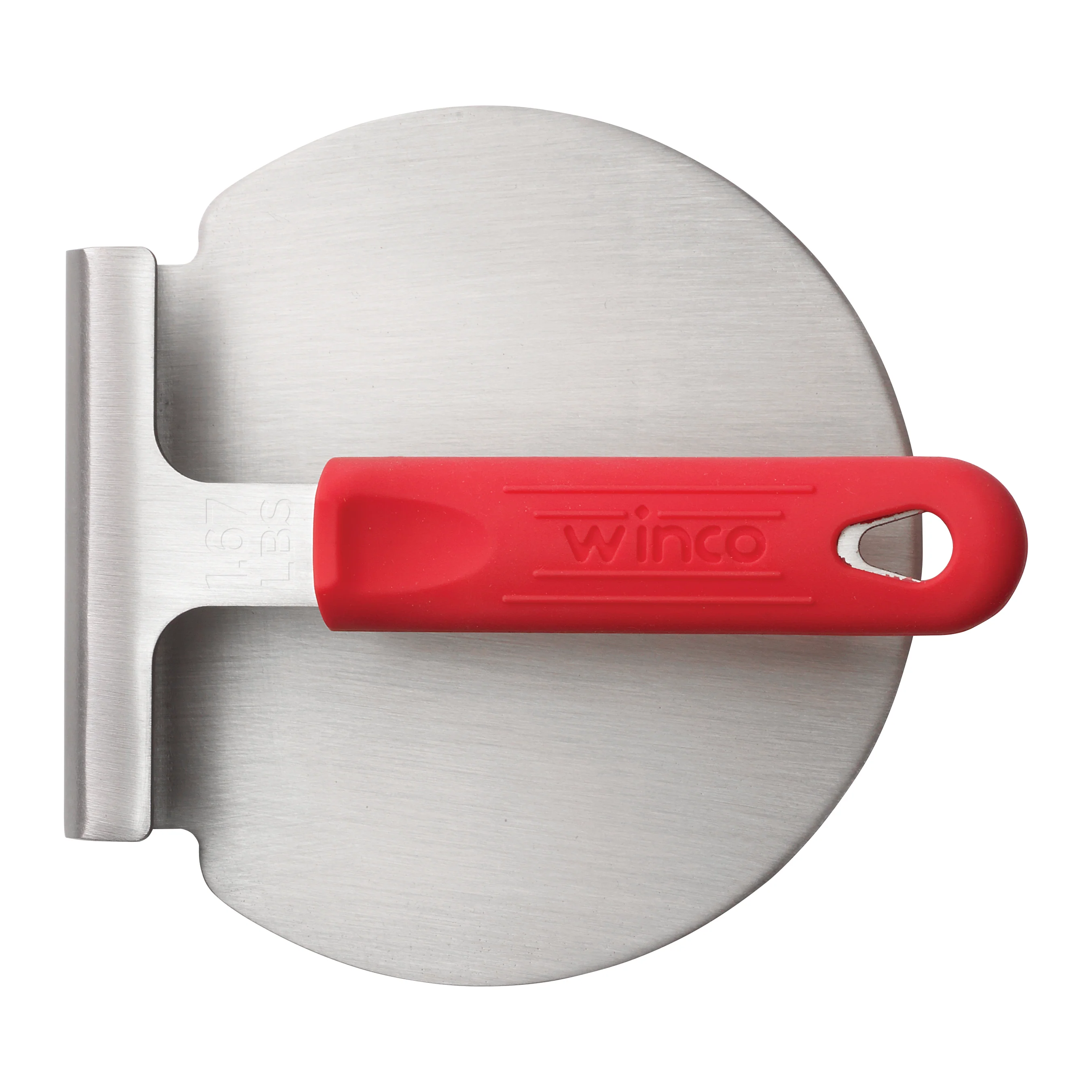 Winco SWS-6 16 Inch Smash Burger Press Stainless Steel with Red Handle - Image 3