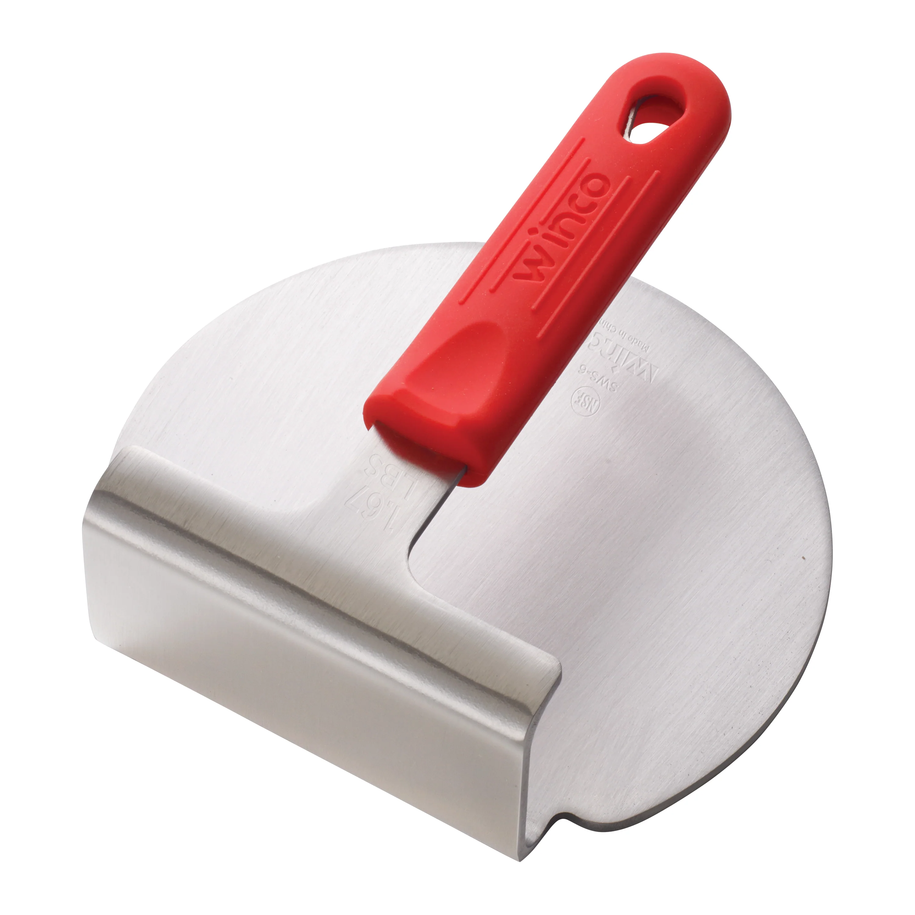 Winco SWS-6 16 Inch Smash Burger Press Stainless Steel with Red Handle - Image 4