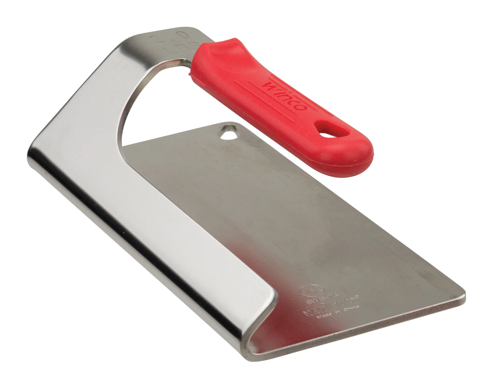 Winco SWS-74 4 Inch Steak Weight 2 lbs Stainless Steel Red Handle