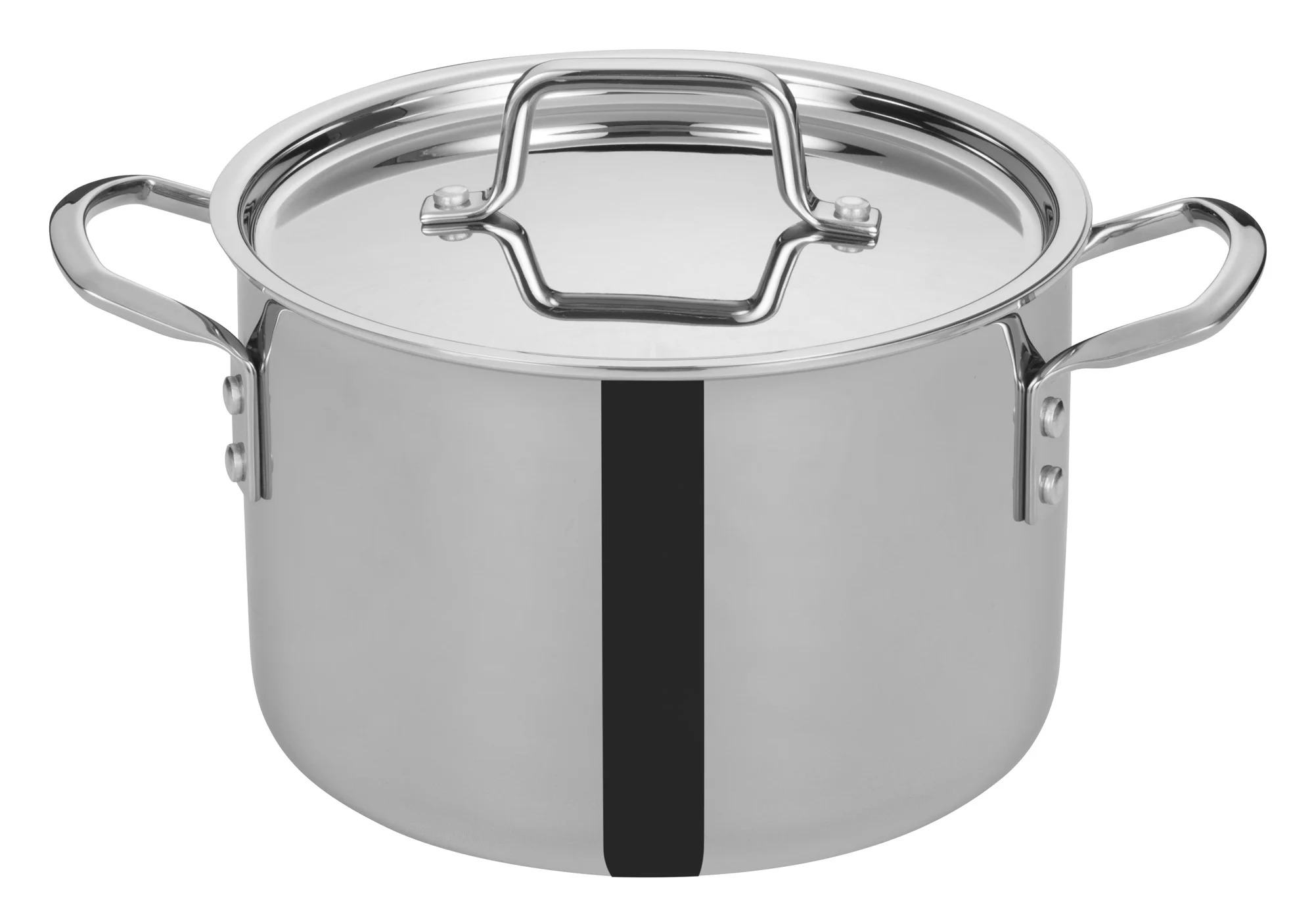 Winco TGSP-6 6 Qt Induction Ready Stock Pot with Cover Riveted Handles Stainless Steel