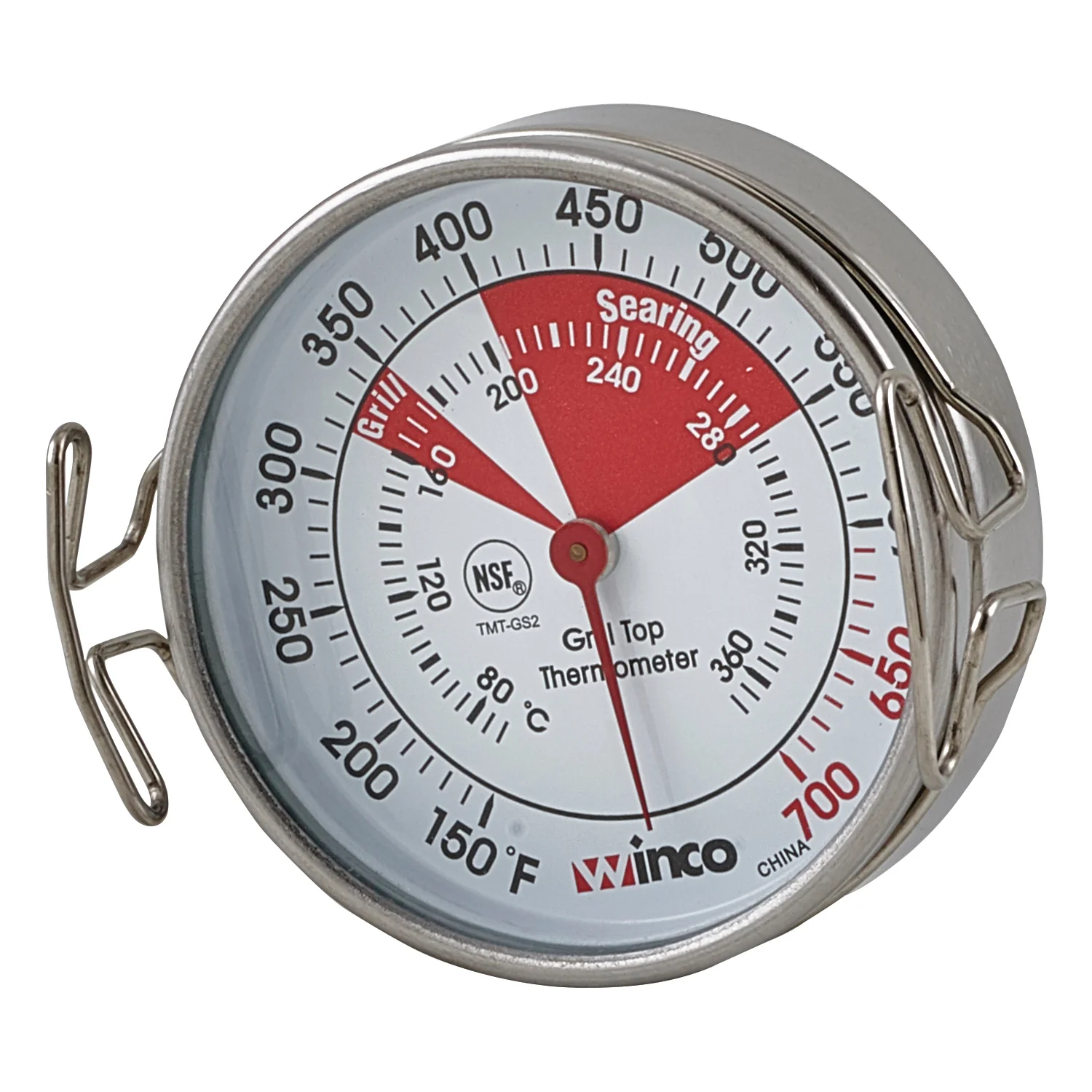 Winco TMT-GS2 Grill Surface Thermometer 150 to 700 F Dial Face with Pot Clip - Image 2