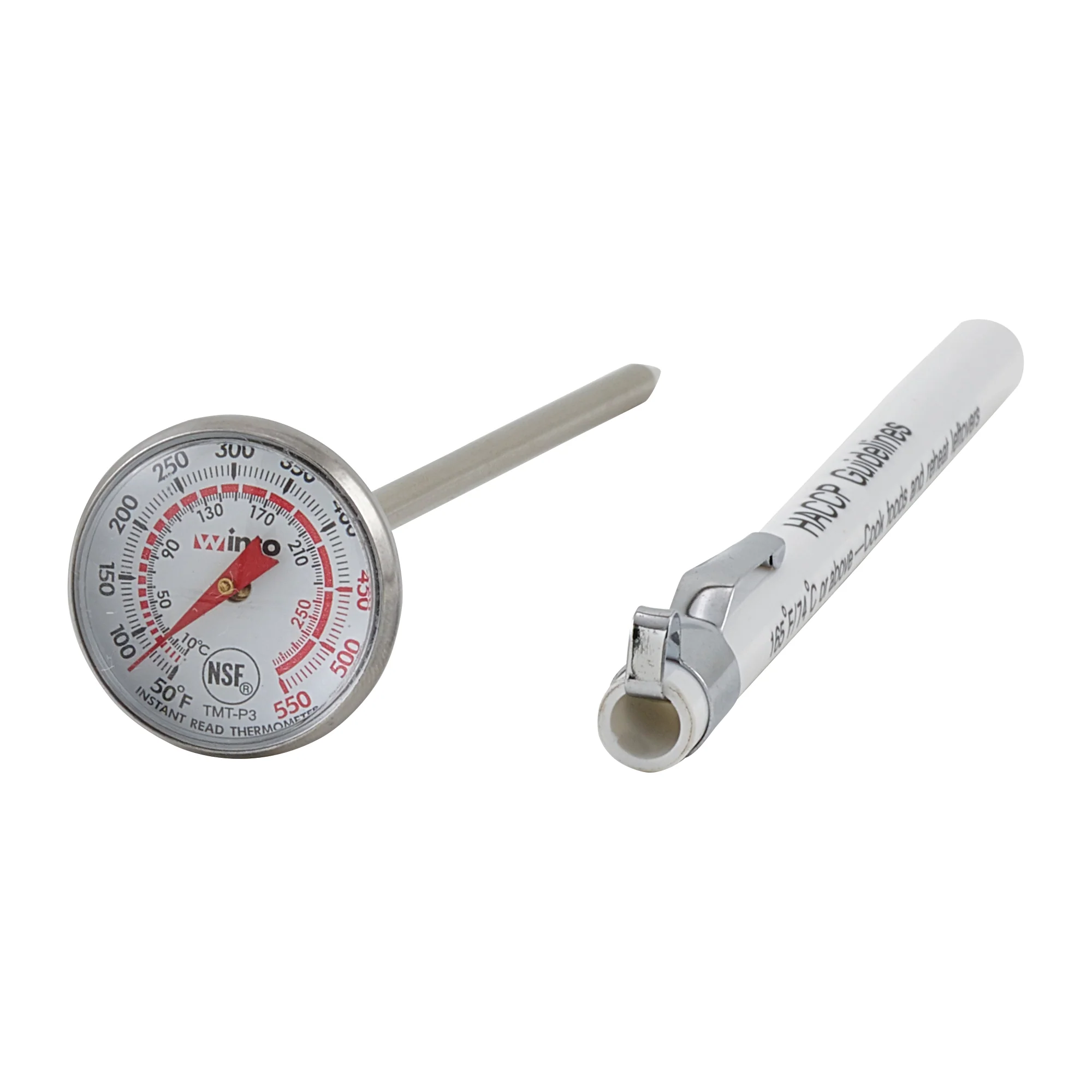 Winco TMT-P3 Pocket Thermometer 1 Inch Dial Stainless Steel Probe with Case and Clip - Image 2