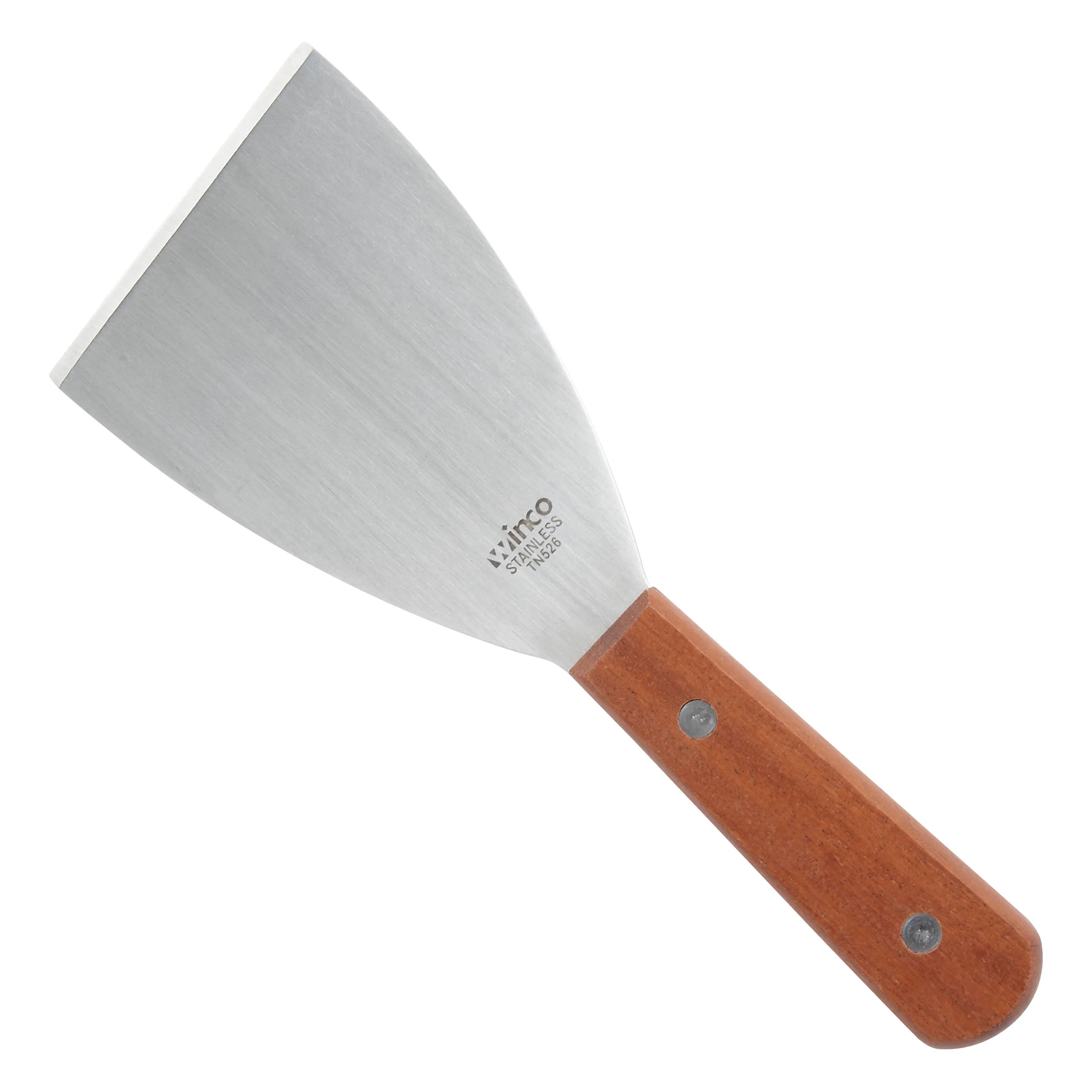Winco TN526 4-1/2 Inch x 3-1/8 Inch Scraper Dishwasher Safe Wooden Handle Stainless Steel - Image 2