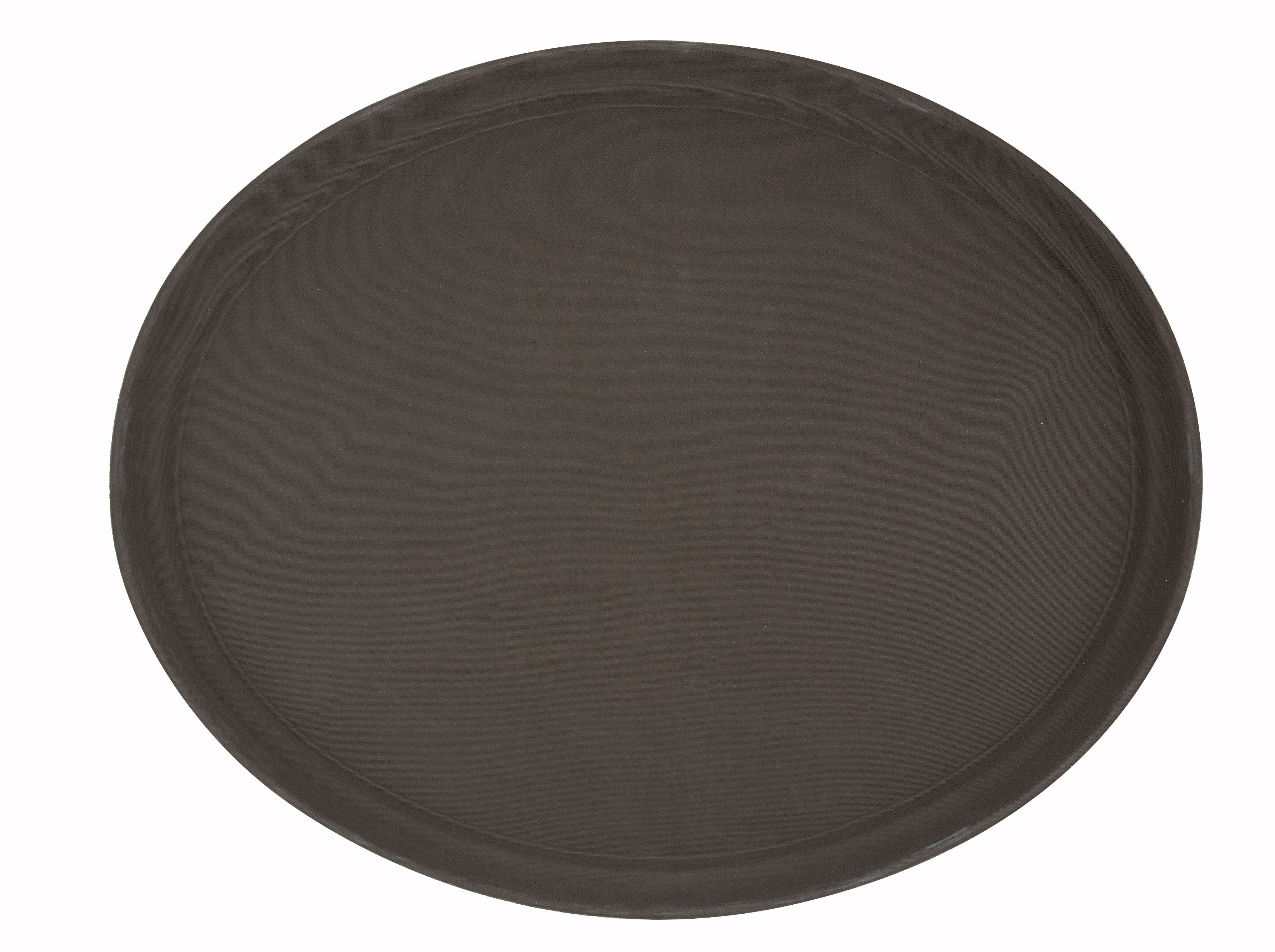 Winco TRH-2722 22 Inch Plastic Oval Easy-Hold Tray Brown Rubber Lined - Image 2