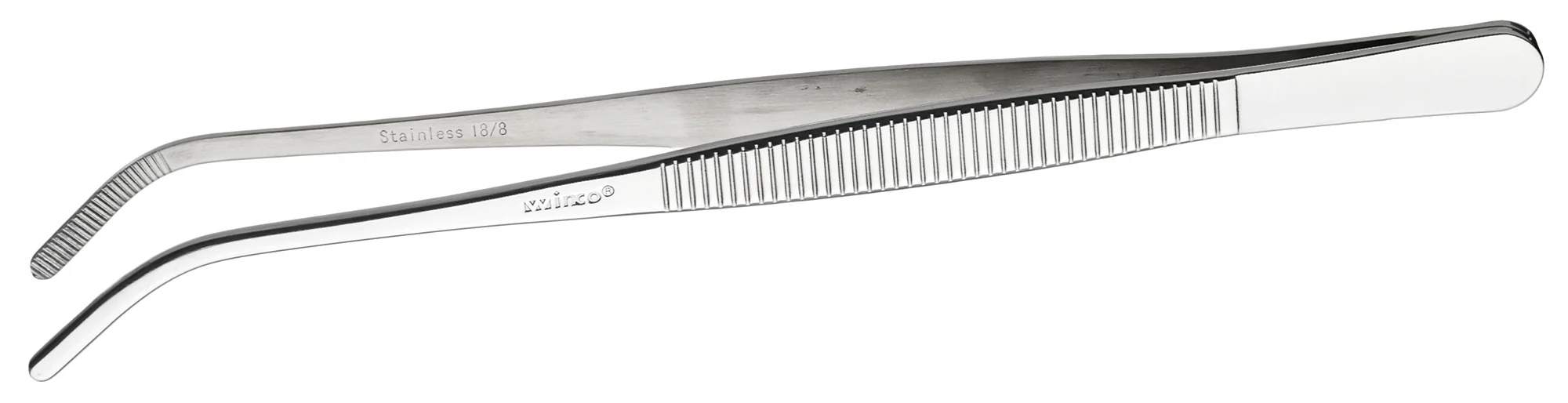 Winco TTG-8C 8 Inch Curved Tweezer Tongs Stainless Steel Dishwasher Safe