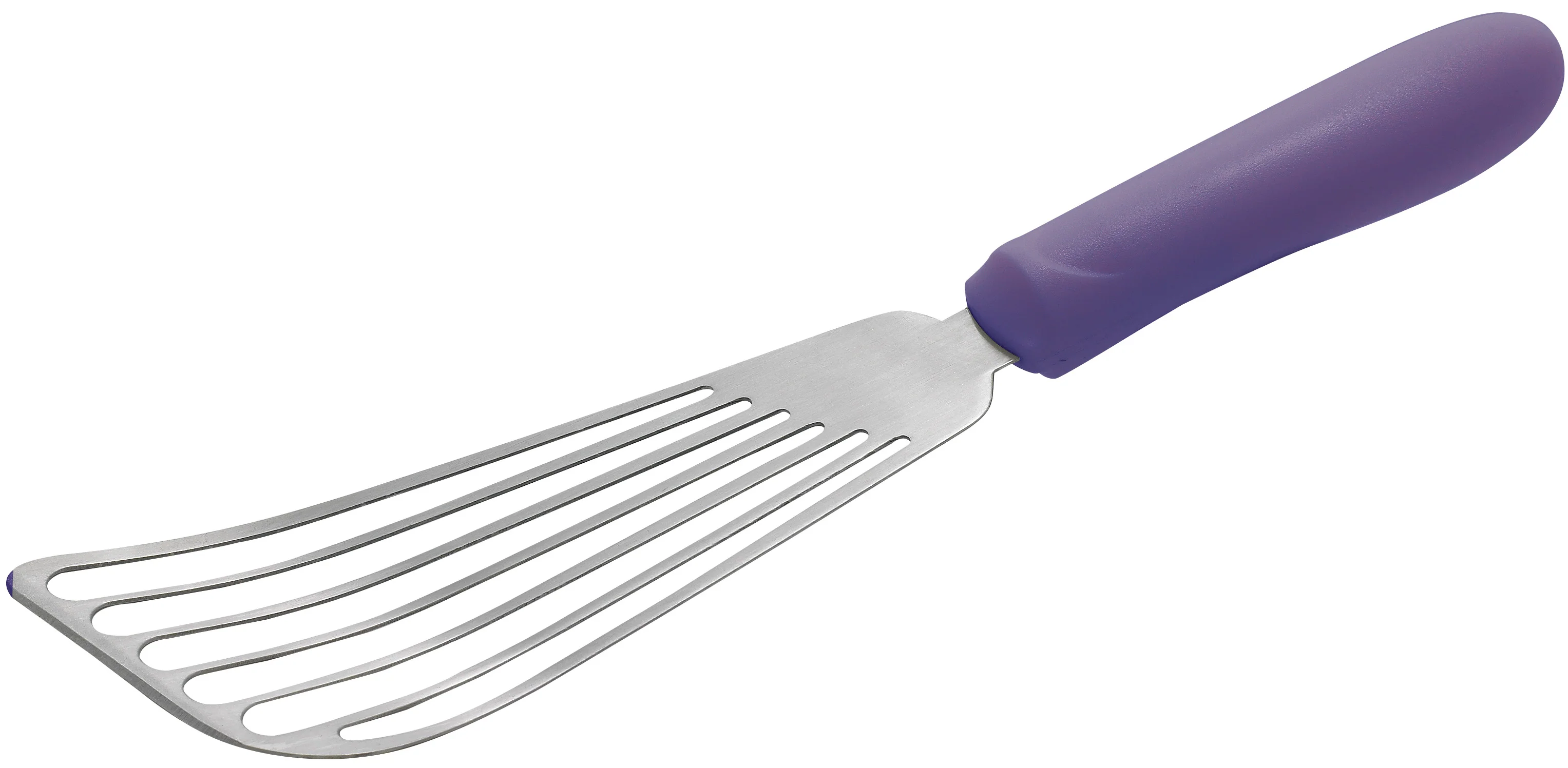Winco TWP-60P 6-3/4 Inch Turner Slotted Stainless Steel Fish Spatula with Purple Handle - Image 2