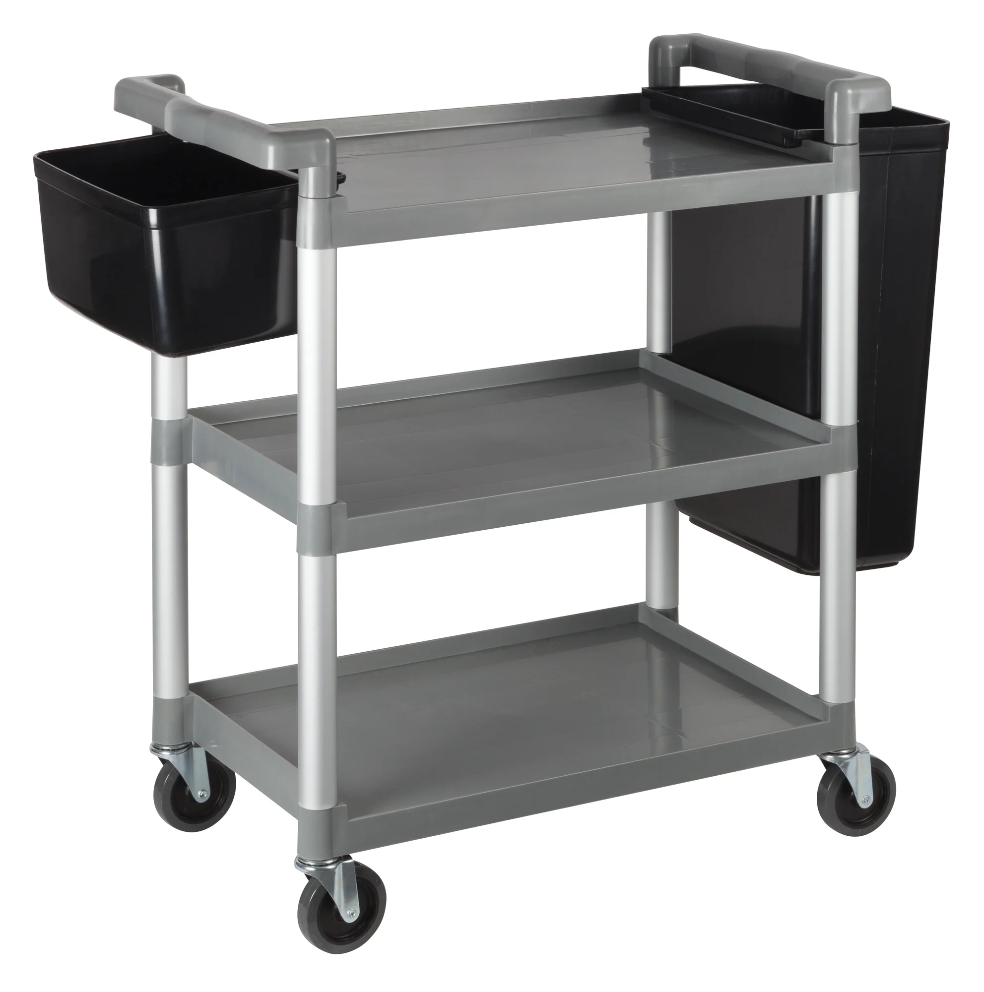 Winco UC-2415G 32 Inch Utility Cart 3-tier Plastic Gray with 330 lb Capacity - Image 3