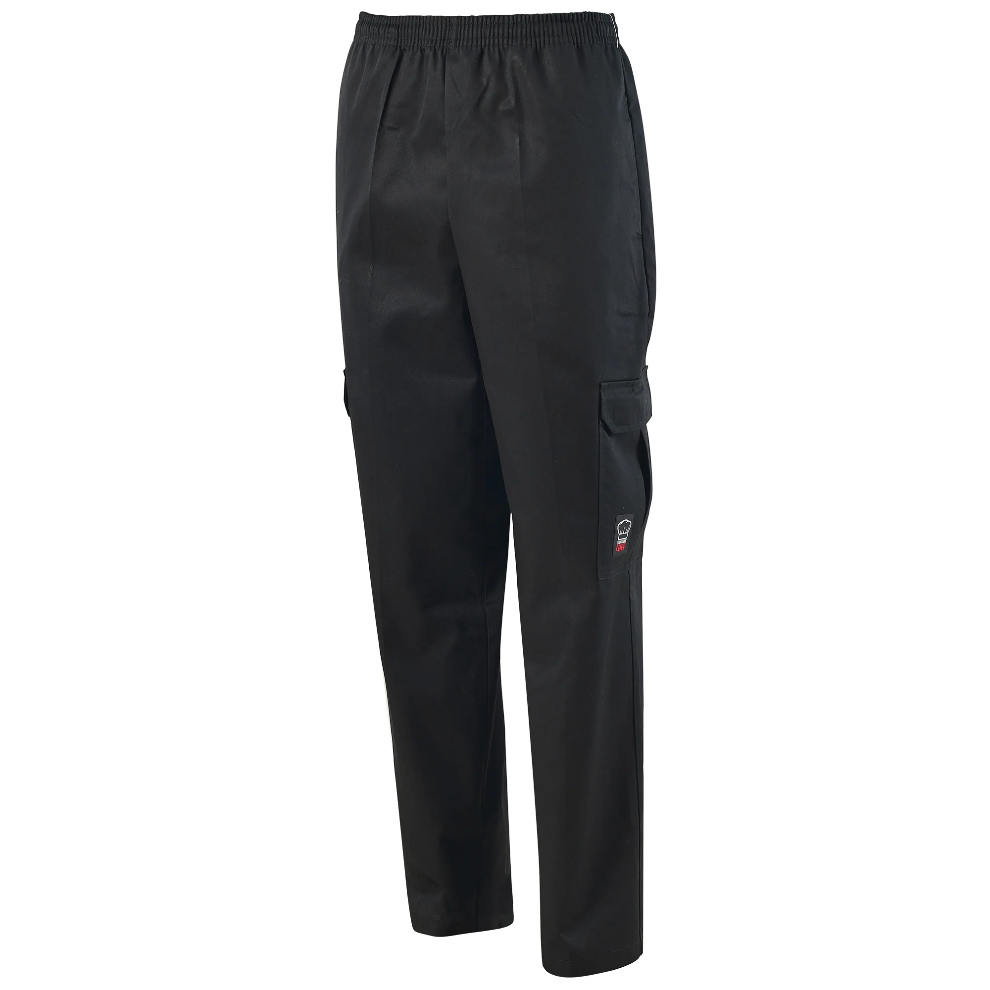 Winco UNF-11KM Medium Cargo Chef Pants Black Elastic Waistband with Drawstring - Image 2