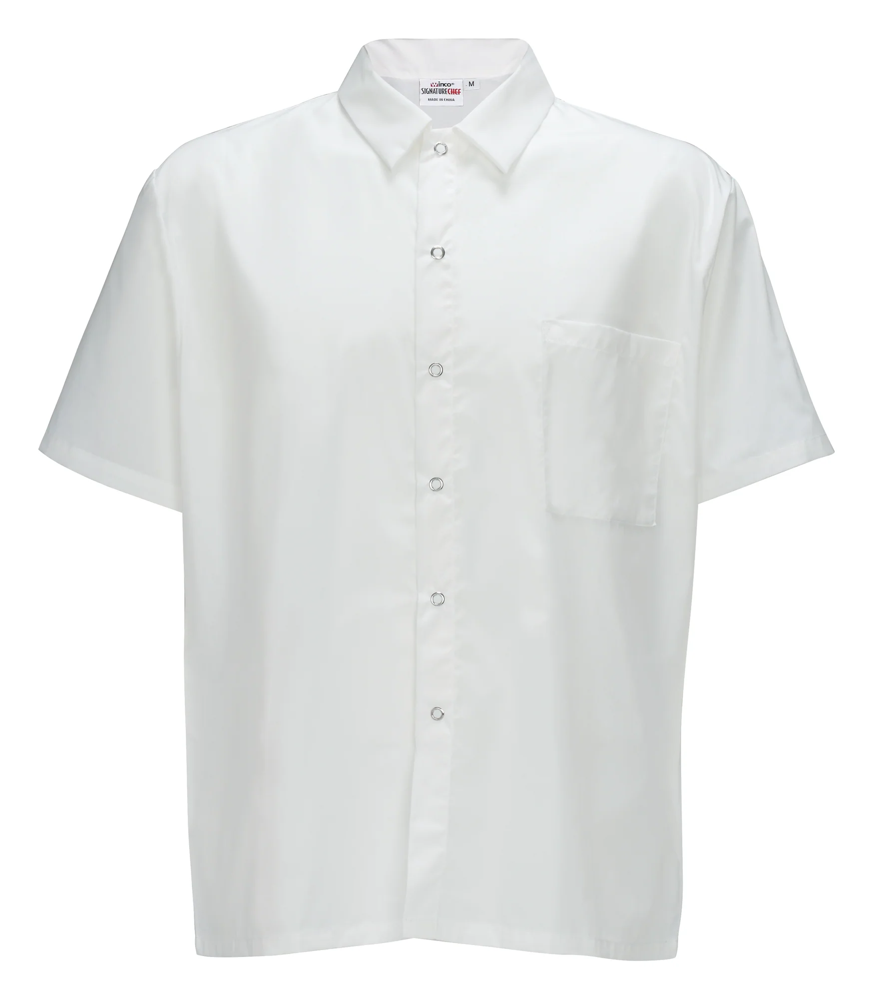 Winco UNF-1WS Small Chef Shirt Short Sleeved Snap Buttons Poly-Cotton White - Image 3