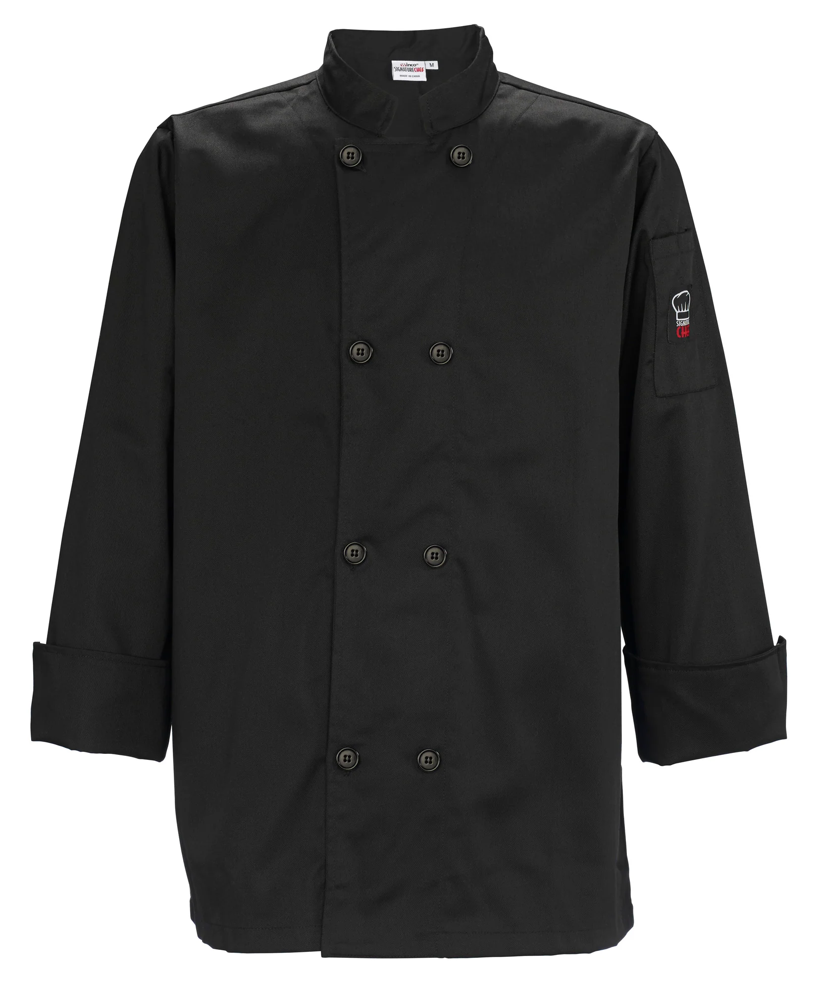 Winco UNF-6KL Large Tapered Fit Double Breasted Professional Chef Coat Black Poly-Cotton - Image 4