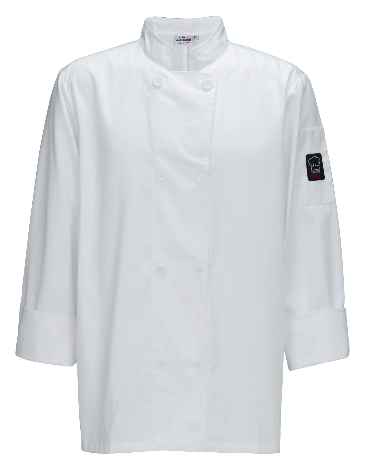 Winco UNF-6WXL XL Tapered Fit Double Breasted Chef Jacket with Thermometer Pocket Poly-Cotton Blend White