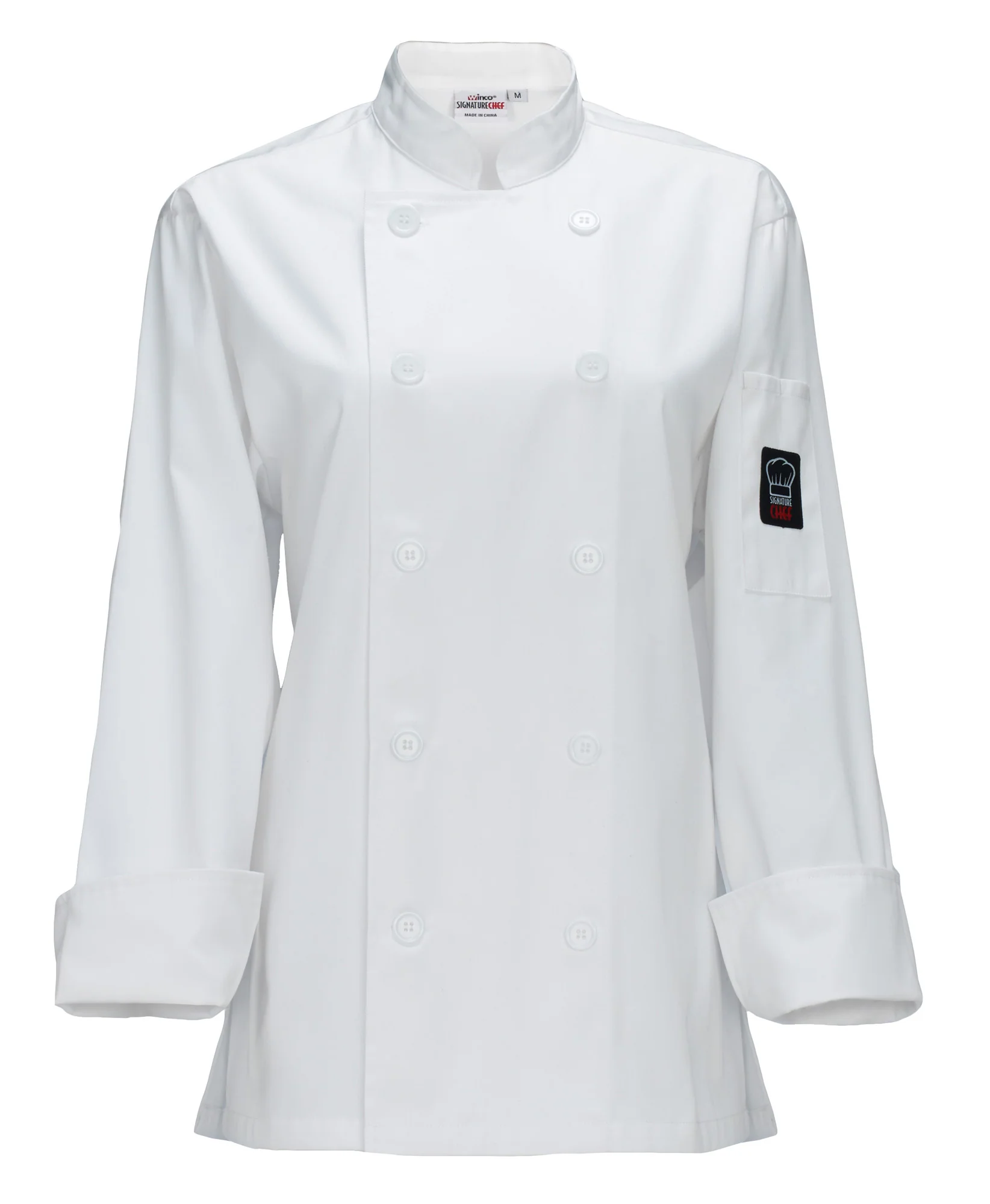 Winco UNF-7WS Small Women's Chef Jacket Double Breasted White Poly-Cotton - Image 3