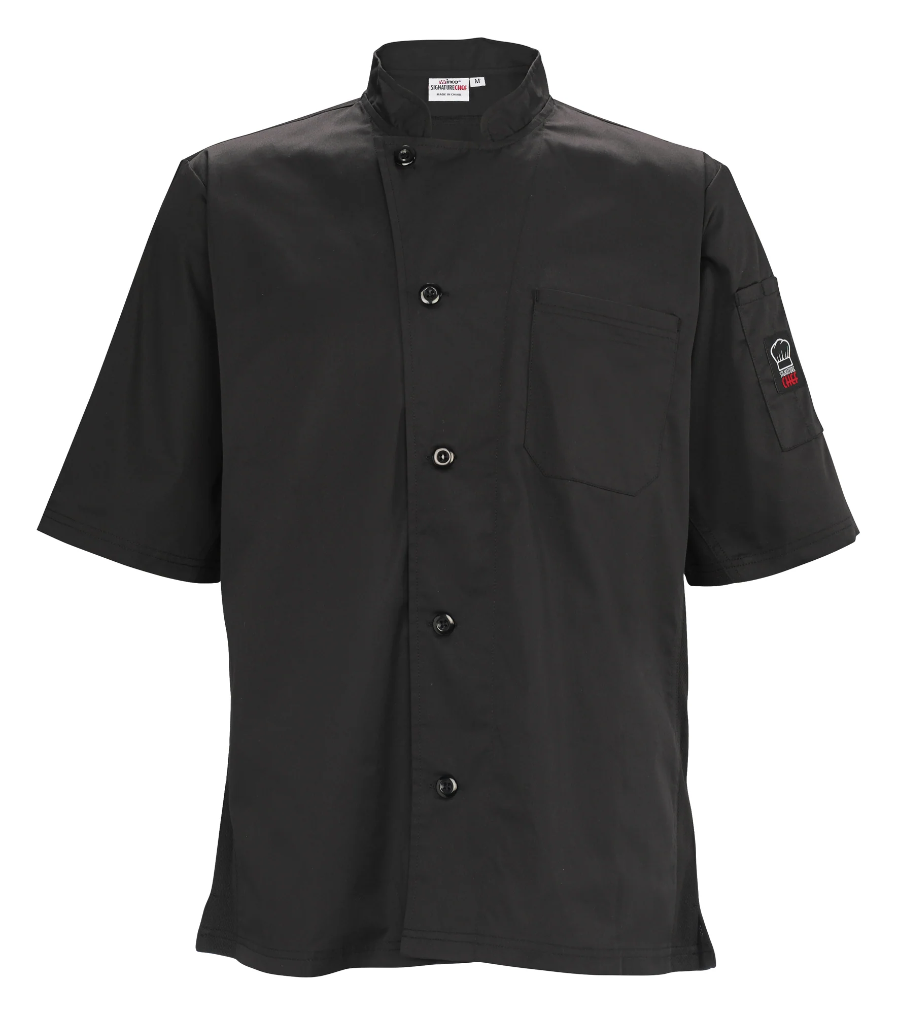 Winco UNF-9KL Large Cook's Shirt with Chest Pocket and Thermometer Pocket Black - Image 2