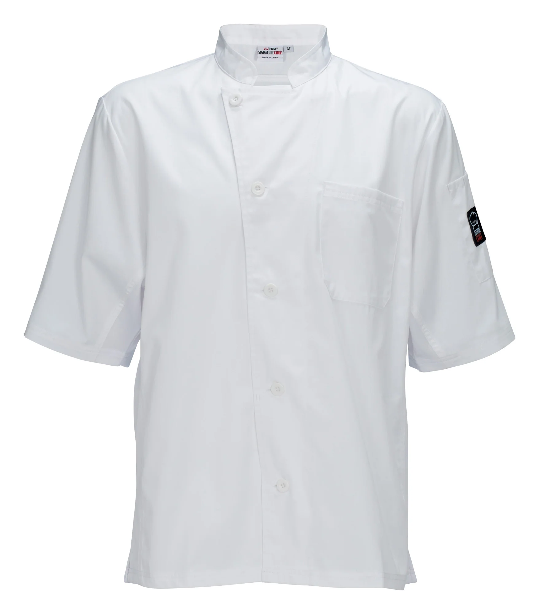 Winco UNF-9WM Cook's Shirt Tapered Fit With Pockets White Poly-Cotton