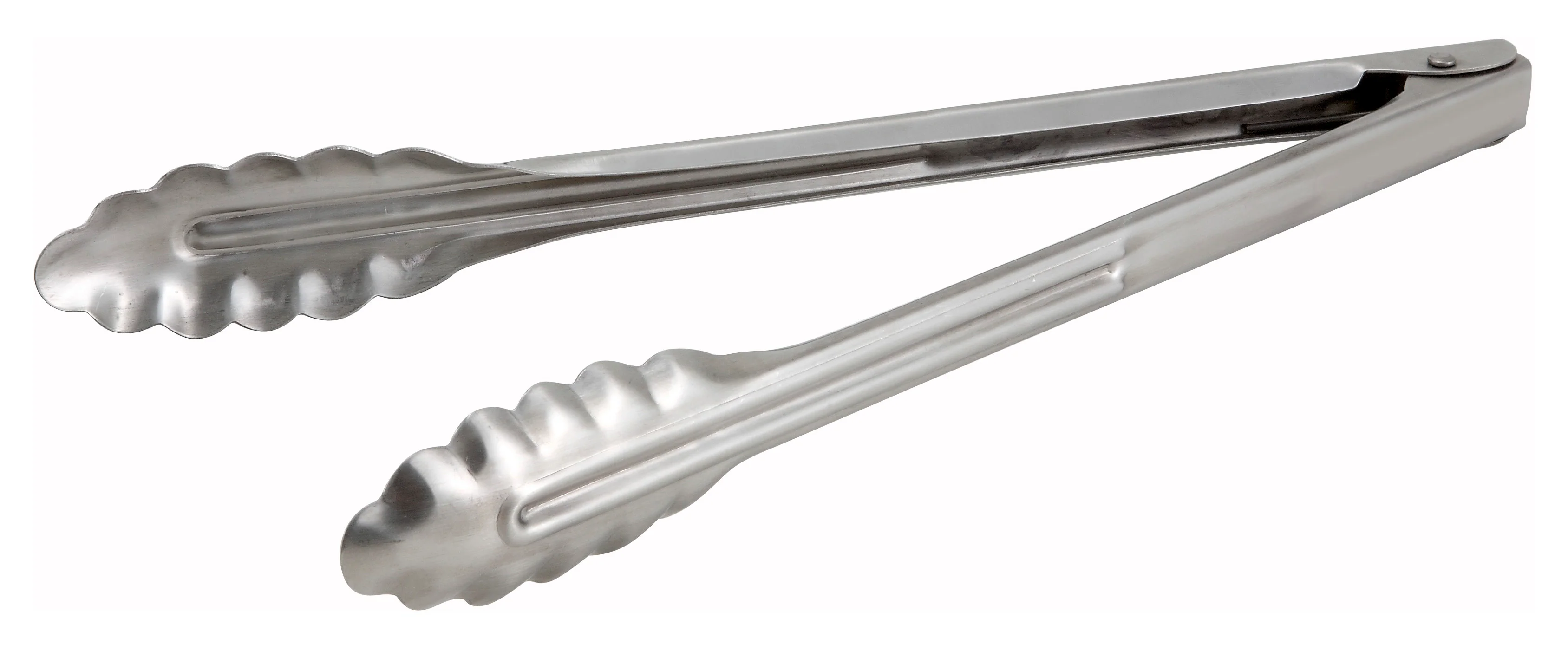 Winco UT-12 12 Inch Utility Tongs Coiled Spring Heavy Weight Stainless Steel with Scalloped Edges - Image 2