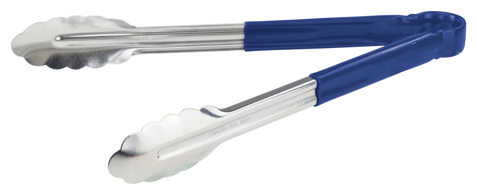 Winco UT-12HP-B 12 Inch Utility Tongs for Cold Food Service Stainless Steel Blue Handle - Image 2