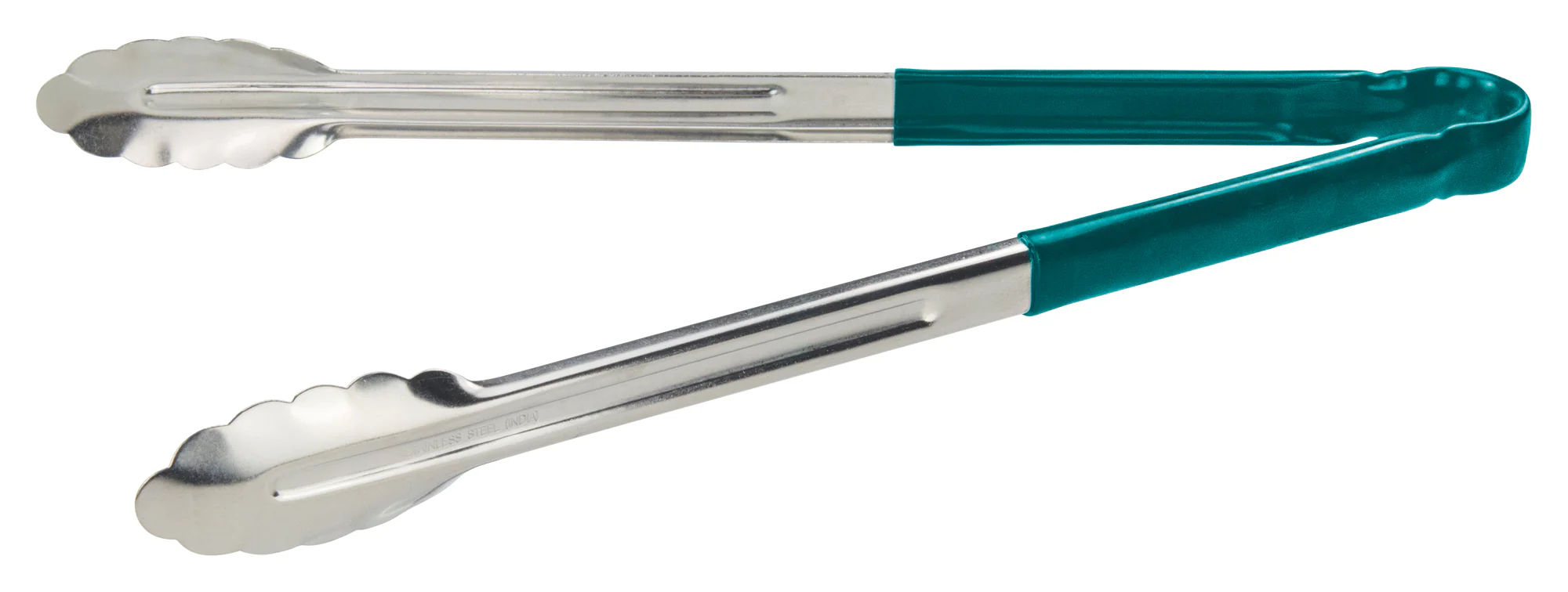 Winco UT-16HP-G 16 Inch Utility Tongs for Cold Food Service with Scalloped Edge Stainless Steel Green - Image 2