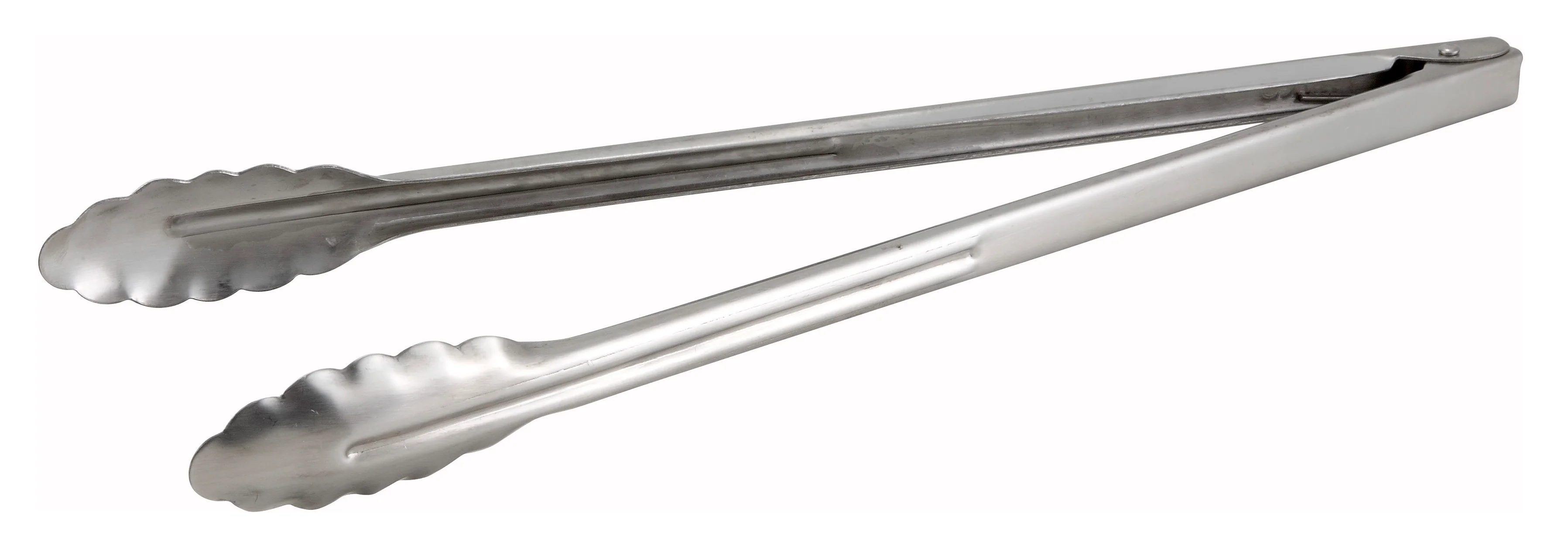 Winco UT-16HT 16 Inch Utility Tongs with Scalloped Edge Heavyweight Stainless Steel - Image 2
