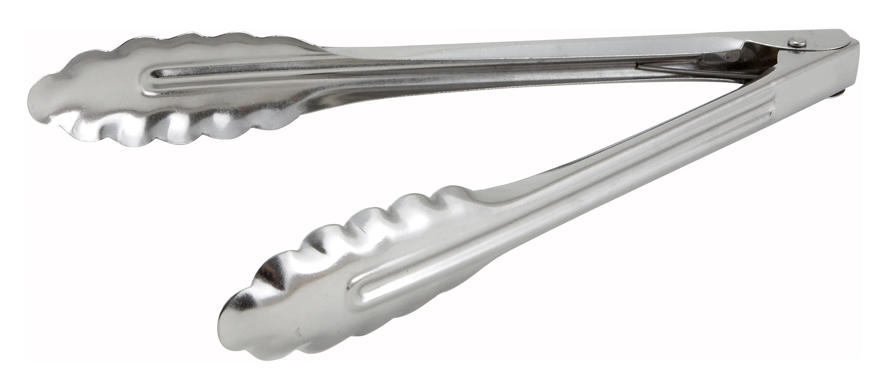 Winco UT-9LT 9 Inch Utility Tongs Coiled Spring Scalloped Edge Stainless Steel - Image 2