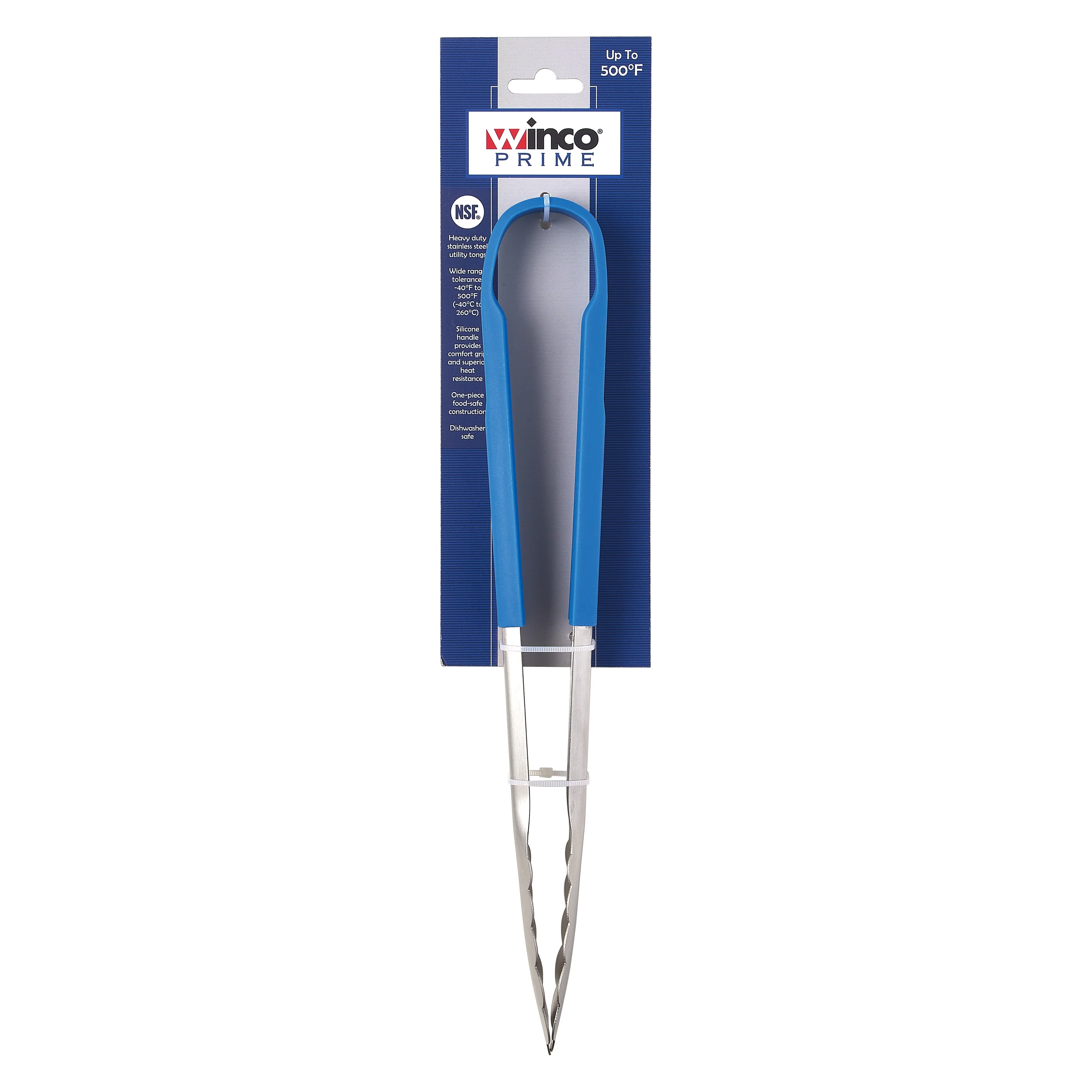 Winco UTSH-12B 12 Inch Utility Tongs Blue Silicone Handle Stainless Steel - Image 2