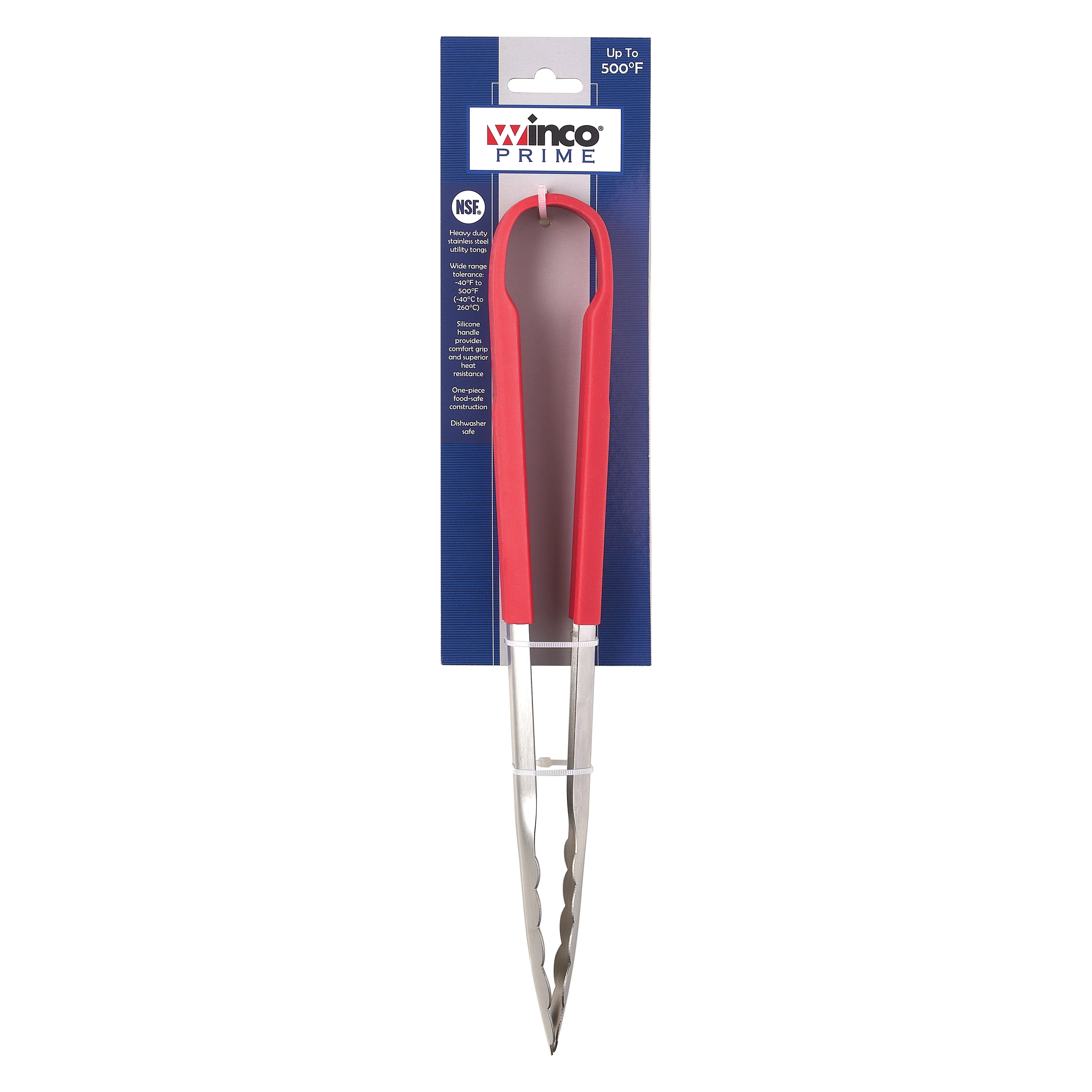 Winco UTSH-12R 12 Inch Utility Tongs Red Silicone Handle Stainless Steel - Image 4