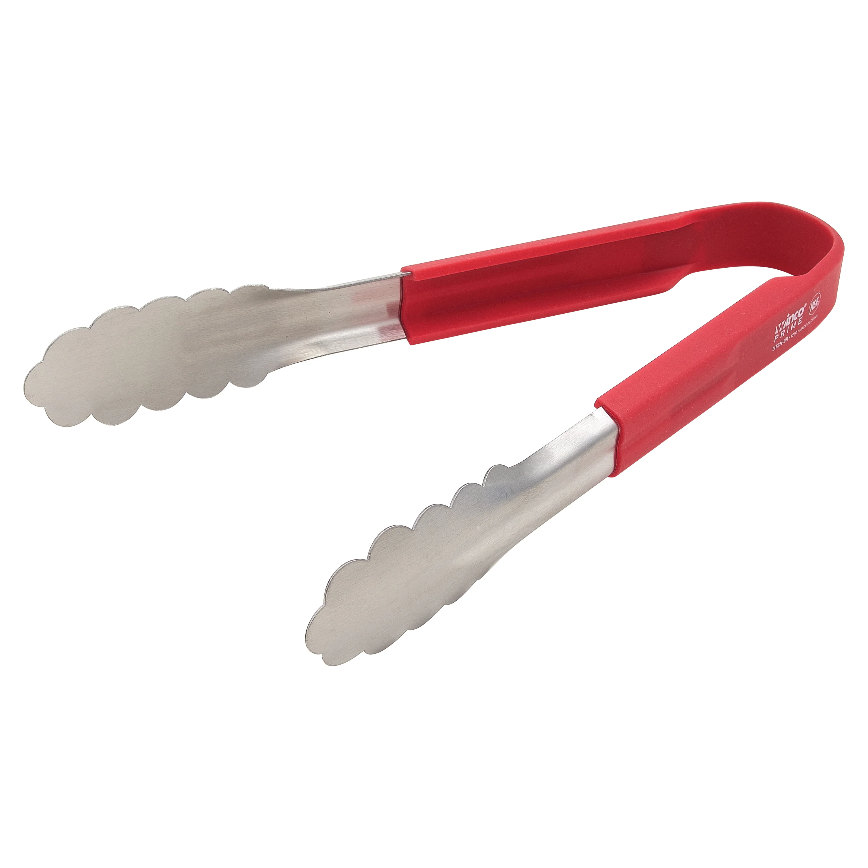 Winco UTSH-9R 9 Inch Stainless Steel Utility Tongs with Red Silicone Handle - Image 4