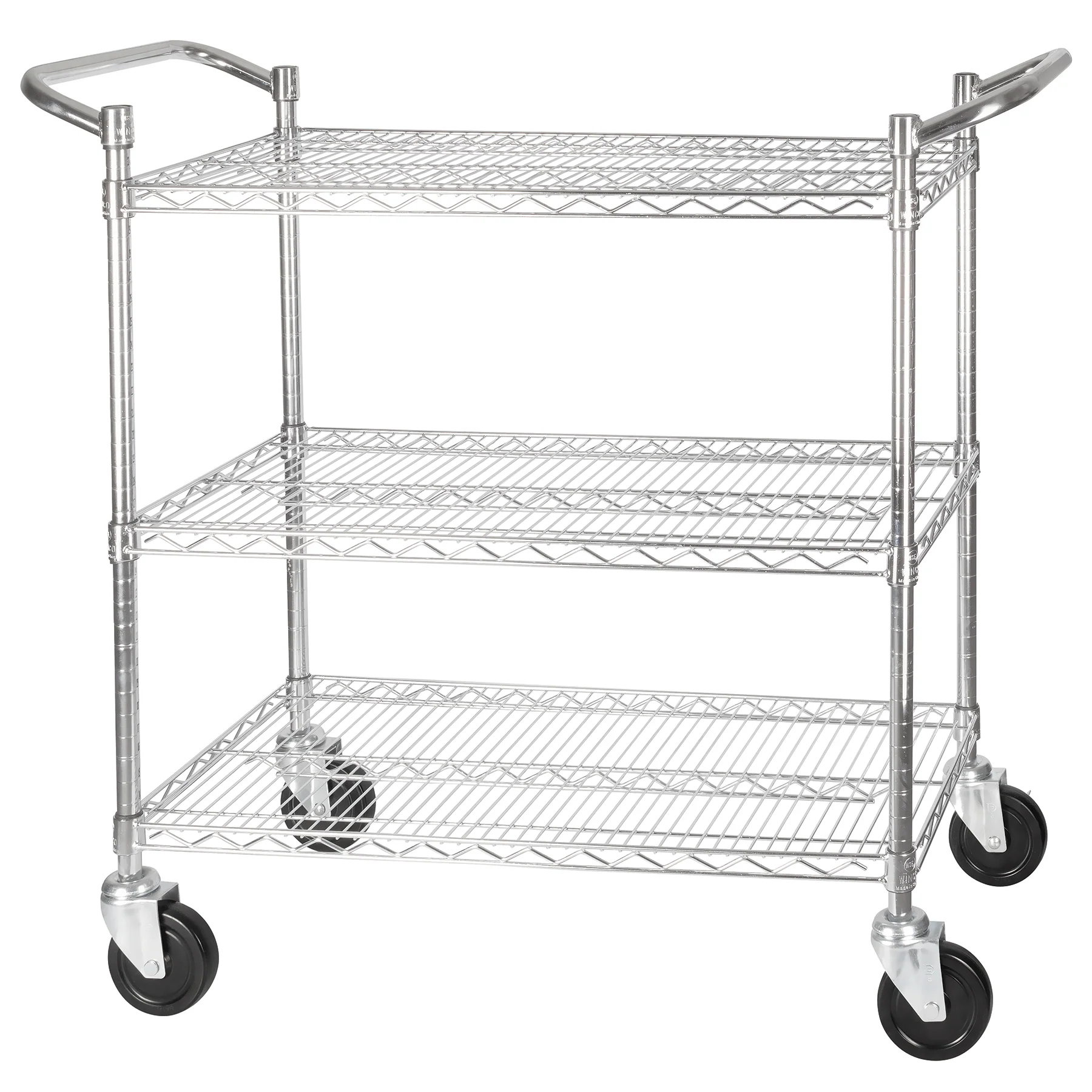 Winco VCCD-2448B 24 Inch Utility Cart 3-tier Chrome Plated with Adjustable Shelves