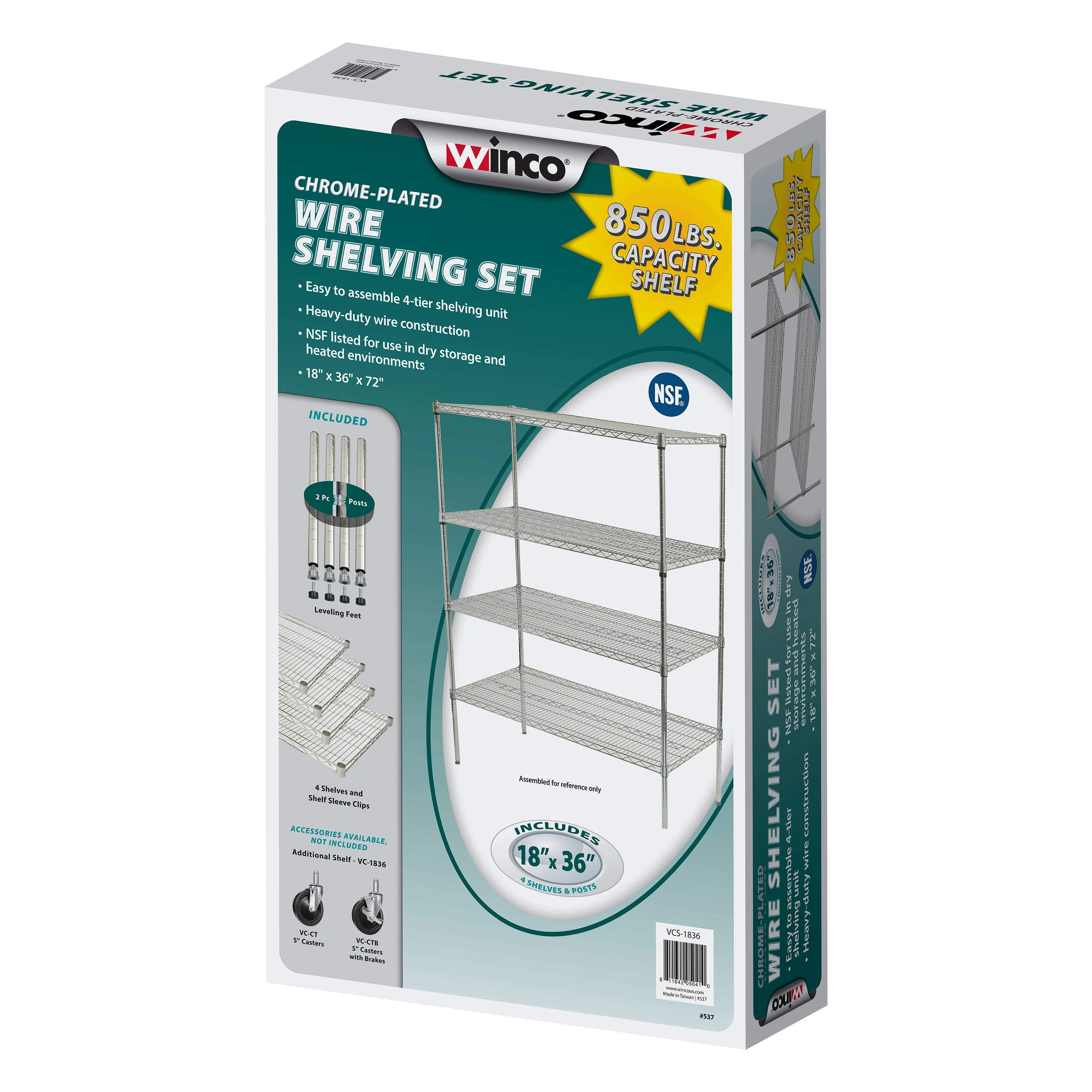 Winco VCS-2448 48 Inch 4 Tier Wire Shelving Unit Chrome Finish with Durable Design - Image 2