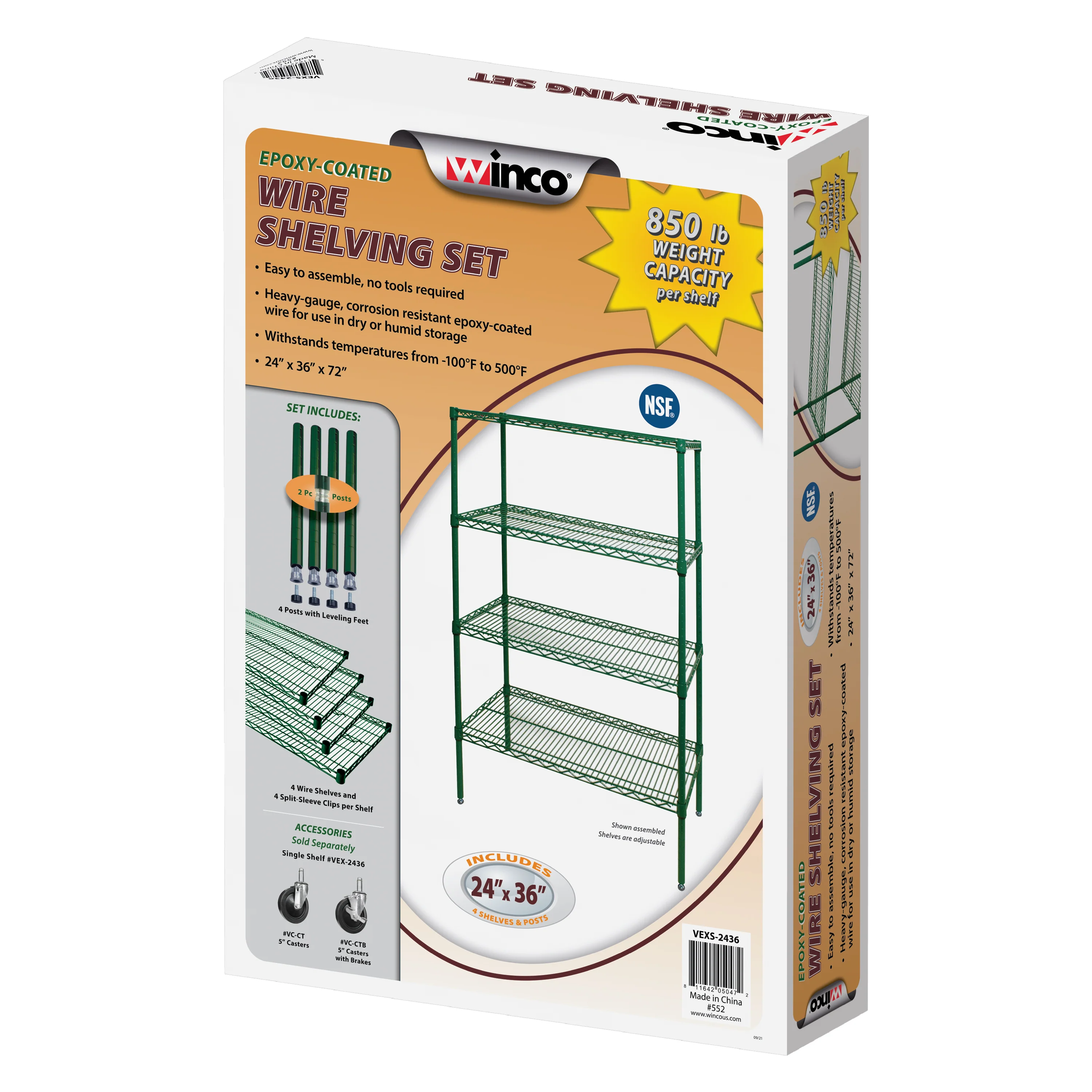 Winco VEXS-2436 36 Inch Wire Shelving Unit 4 Tiers Epoxy Coated Green - Image 3