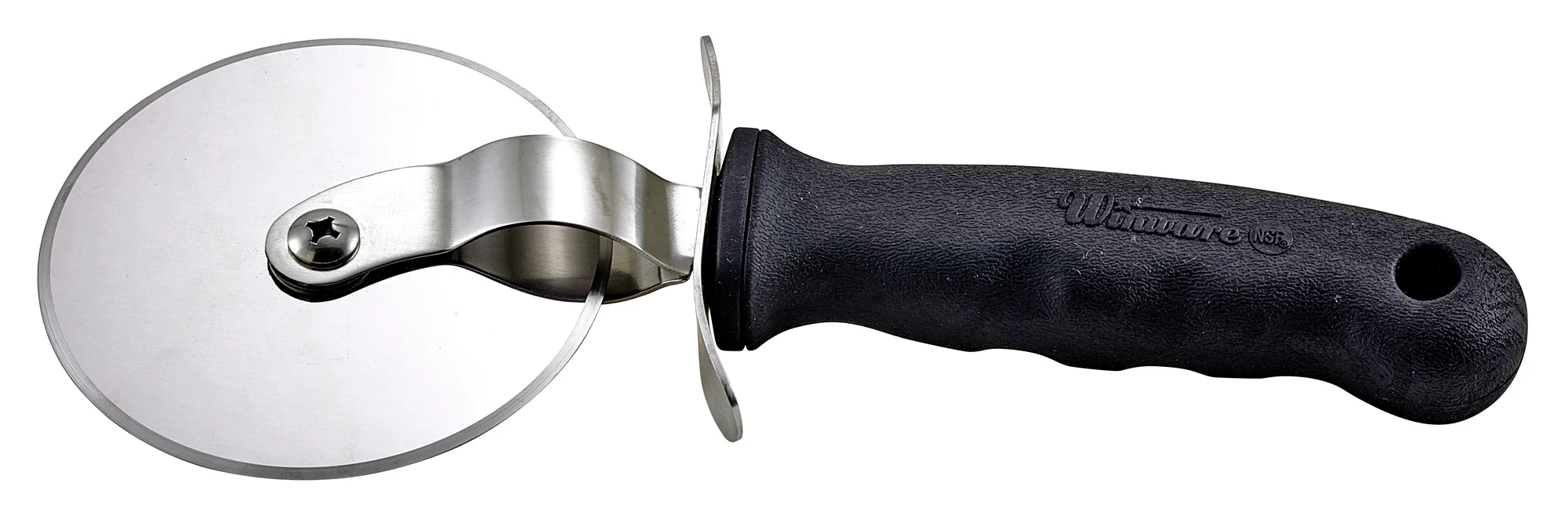 Winco VP-316 4 Inch Diameter Stainless Steel Pizza Cutter with Soft Grip Handle Black - Image 3